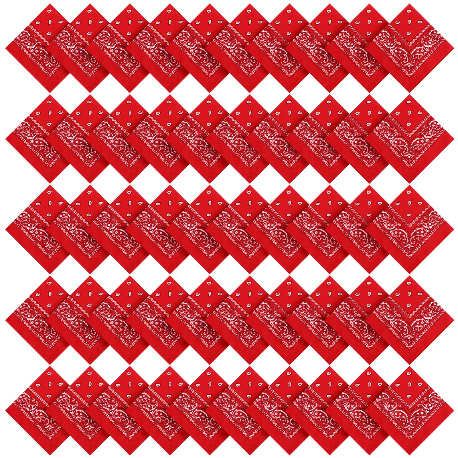Yuanchu Lot de 50 bandanas cachemire pour homme, 55,9 cm, foulard de cowboy en polyester carré, bandeau rouge, pour femme, costume de fête