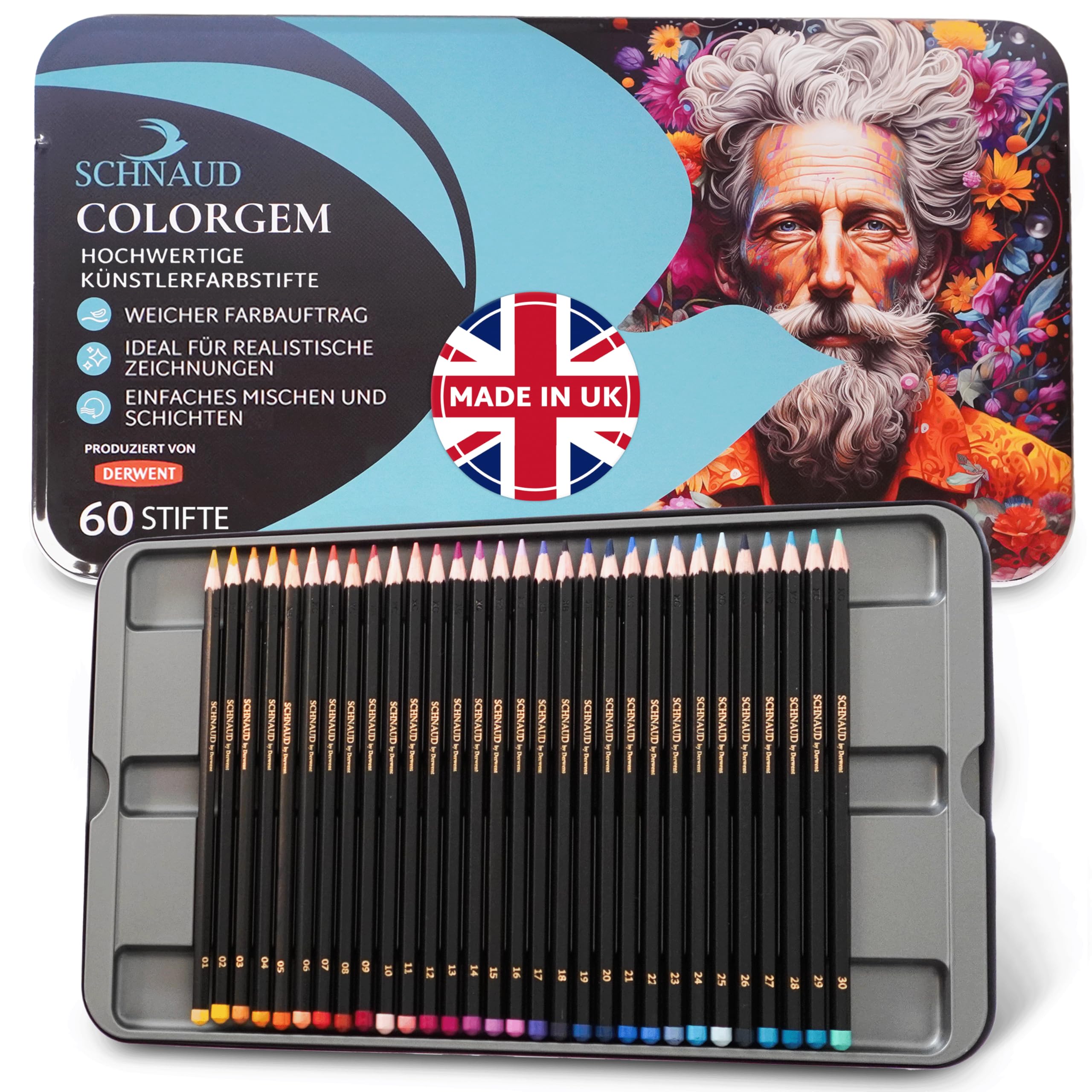 Colorgem Buntstifte für Erwachsene – 60 Farben Künstler Buntstifte Set, hochpigmentiert & bruchfest