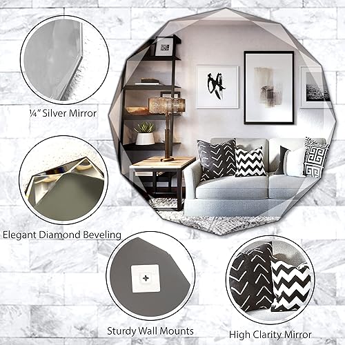 Miniatura 2 de Mirrors and More Espejo de tocador redondo sin marco con borde biselado (24 x 24 pulgadas), moderno montaje en pared para decoración del hogar,