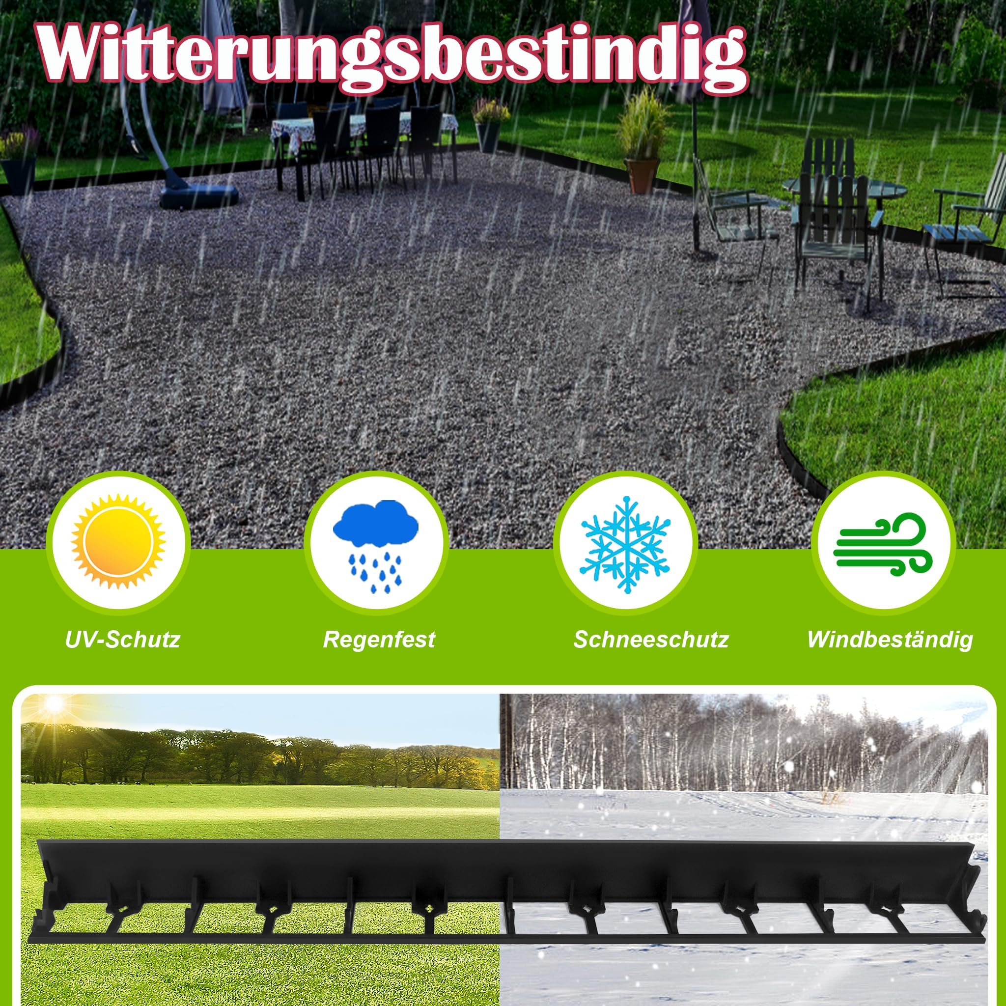 Aufun Flexible césped Ribete de plástico 24M, pavimentación Ribete Cama Ribete de siega Ribete Piedra con 100 Anclajes al Suelo, Muy Buen césped Ribete Piedras para Trabajar (58mm, Negro)
