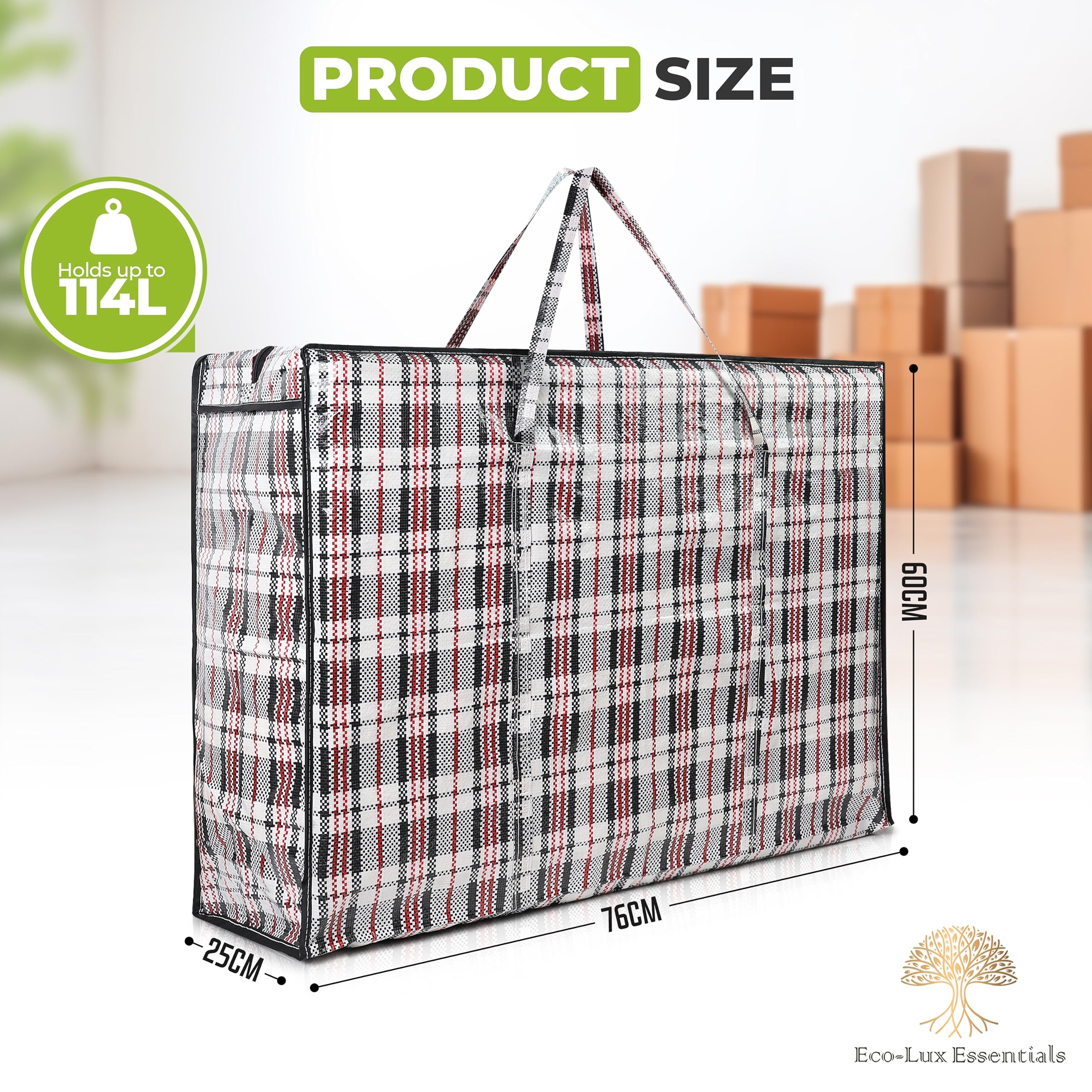 Pro-Lux Confezione 8 Sacchetti Extra Large Riutilizzabili – Per Spesa, Lavanderia E Trasloco, Con Cerniera E Manici, 76x60x25 Cm