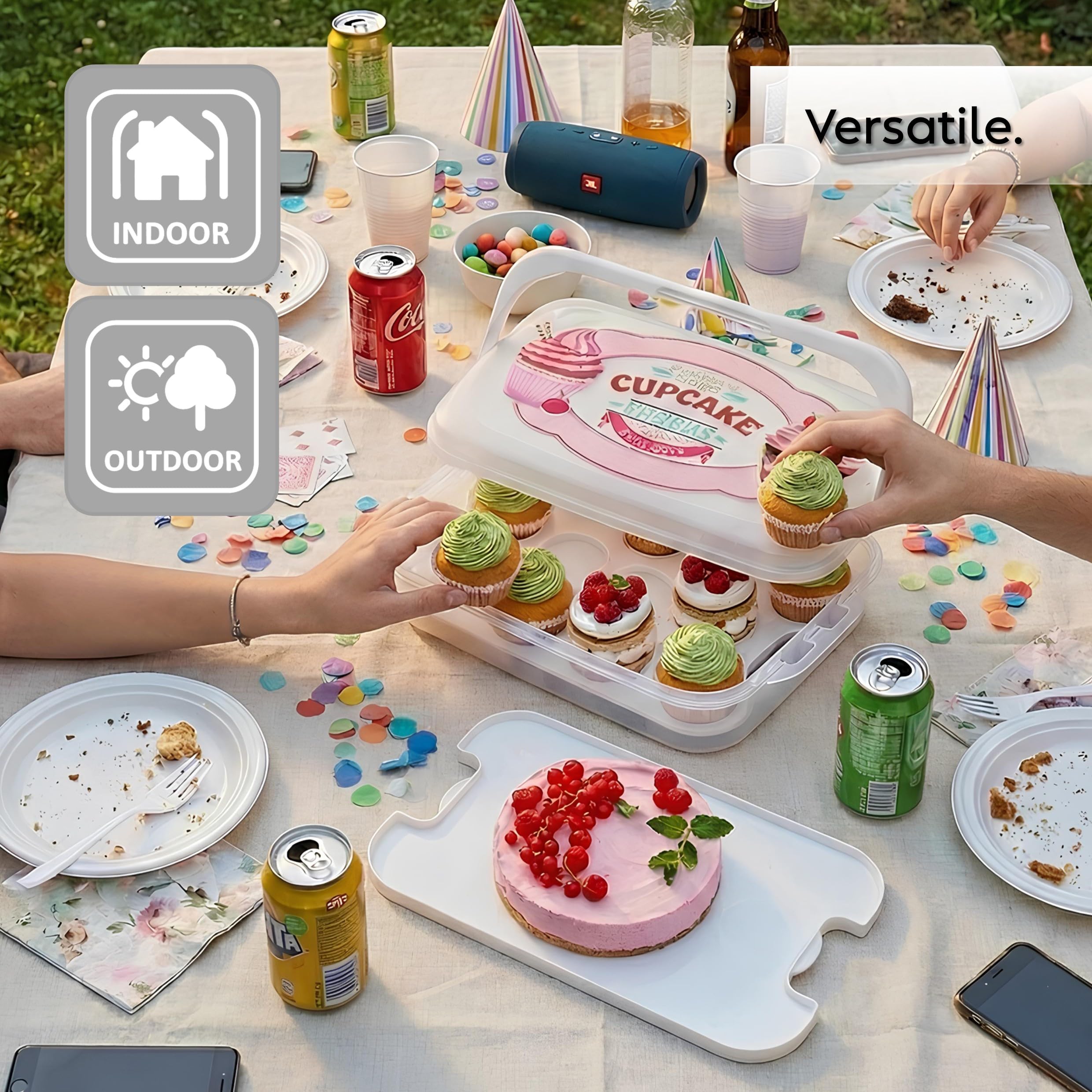 Snips - Porta Cupcake, Muffin e Porta Torta con Coperchio a 2 Contenitori Alimenti Smontabili, 14L - Scatola per 28 Cupcakes, Bignè, Dolcetti e Manico per Trasporto Dolci, Scatole Pasticceria e Feste