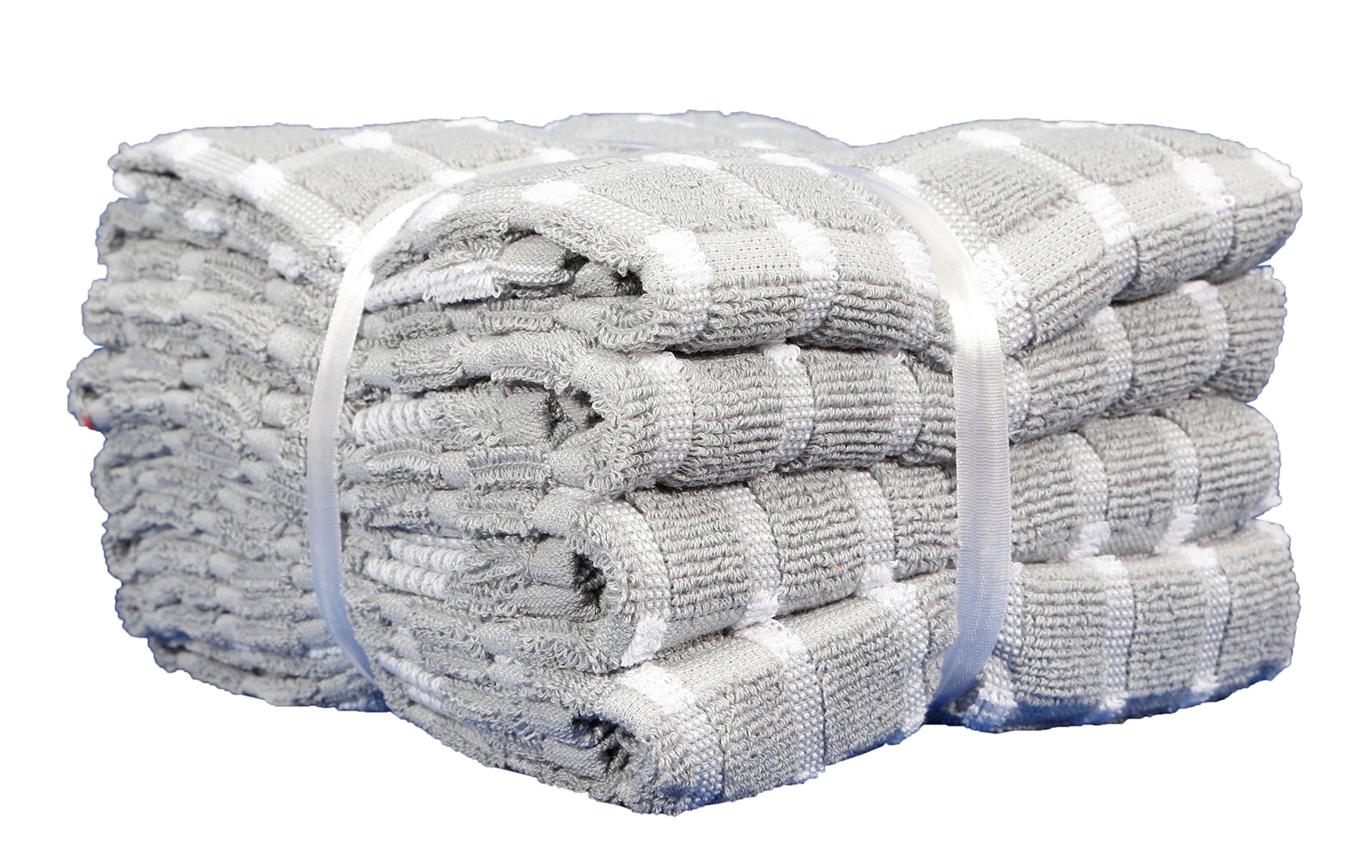 The House Of Emily Extra Large Silver Grey Kitchen Tea Towels Checked 100% Cotton 50cm x 80cm Pack of 4