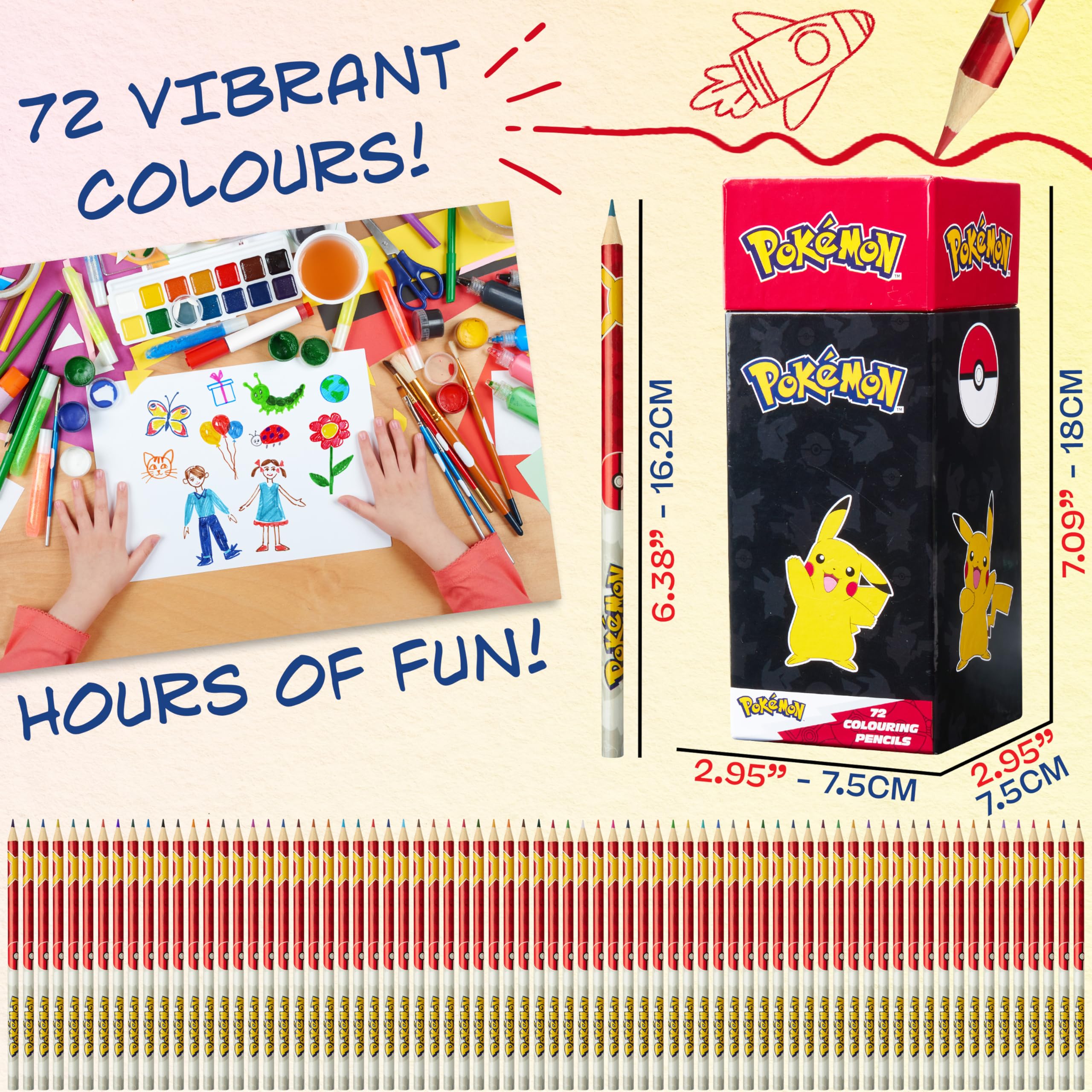 Pokémon Matite Colorate Set di 72 Pikachu Colori a Matita Materiale Scolastico Set Colori per Disegno Schizzi Anime Regalo Bambino