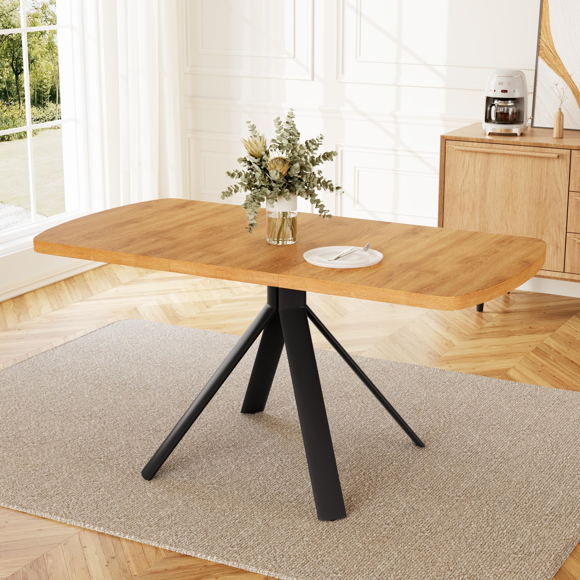 JIEXI Esstisch ausziehbar, moderner Ausziehtisch 120-160 cm für 4-6 Personen, Küchentisch in Eiche-Optik mit schwarzem Metallgestell, Esszimmertisch für Küche Esszimmer Wohnküche