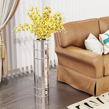 Mirrored Floor Vase for Home/Office/Hotel, Silver Decorative Glass Tall Vases for Artificial Flowers, Pampas Grass, Can Not Hold Water Silver1, 29.92