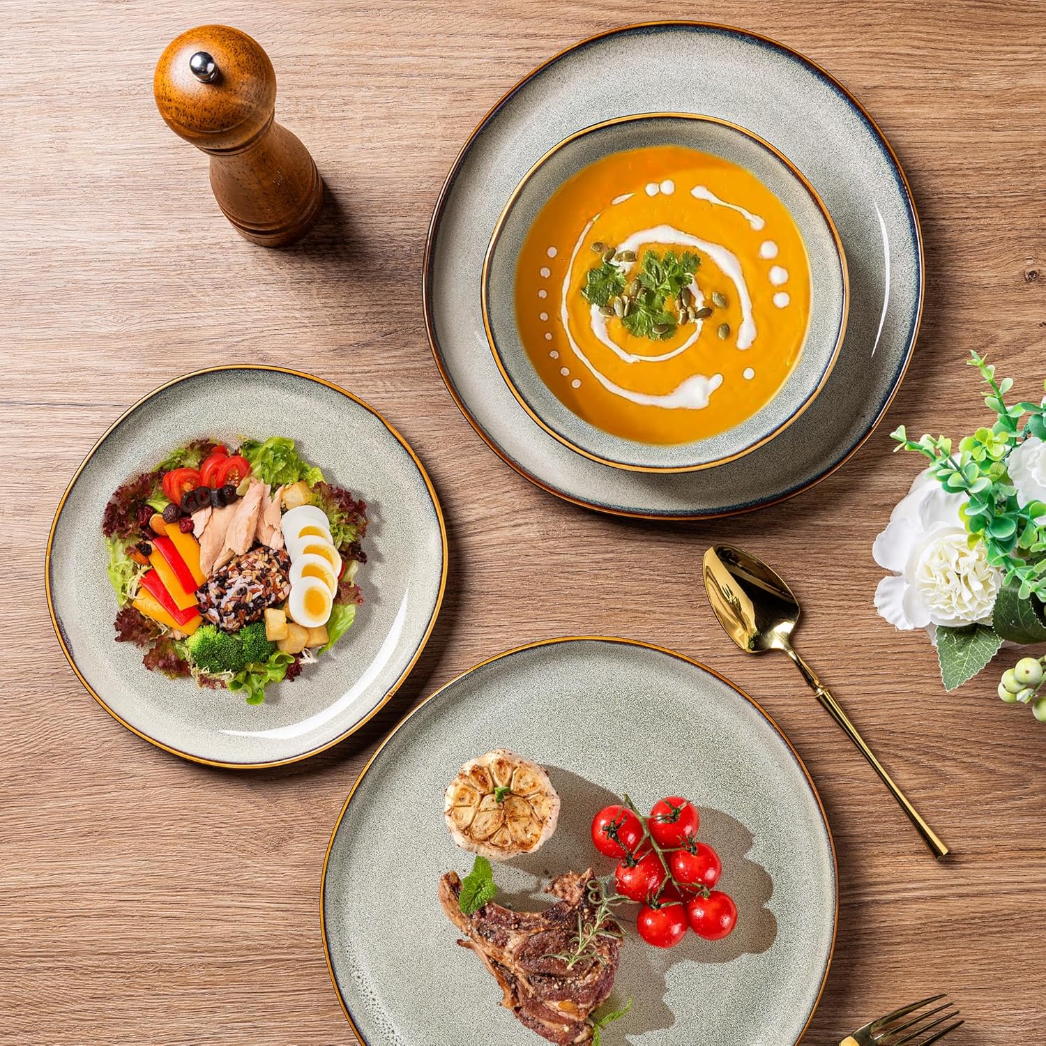 AmorArc Ceramic Dinner Plates Set of 6, 10.5 Inch Handmade Reactive Glaze Stoneware Plates, Rustic Shape Dinnerware Dish Set for Kitchen, Microwave & Dishwasher Safe, Scratch Resistant - Image 7