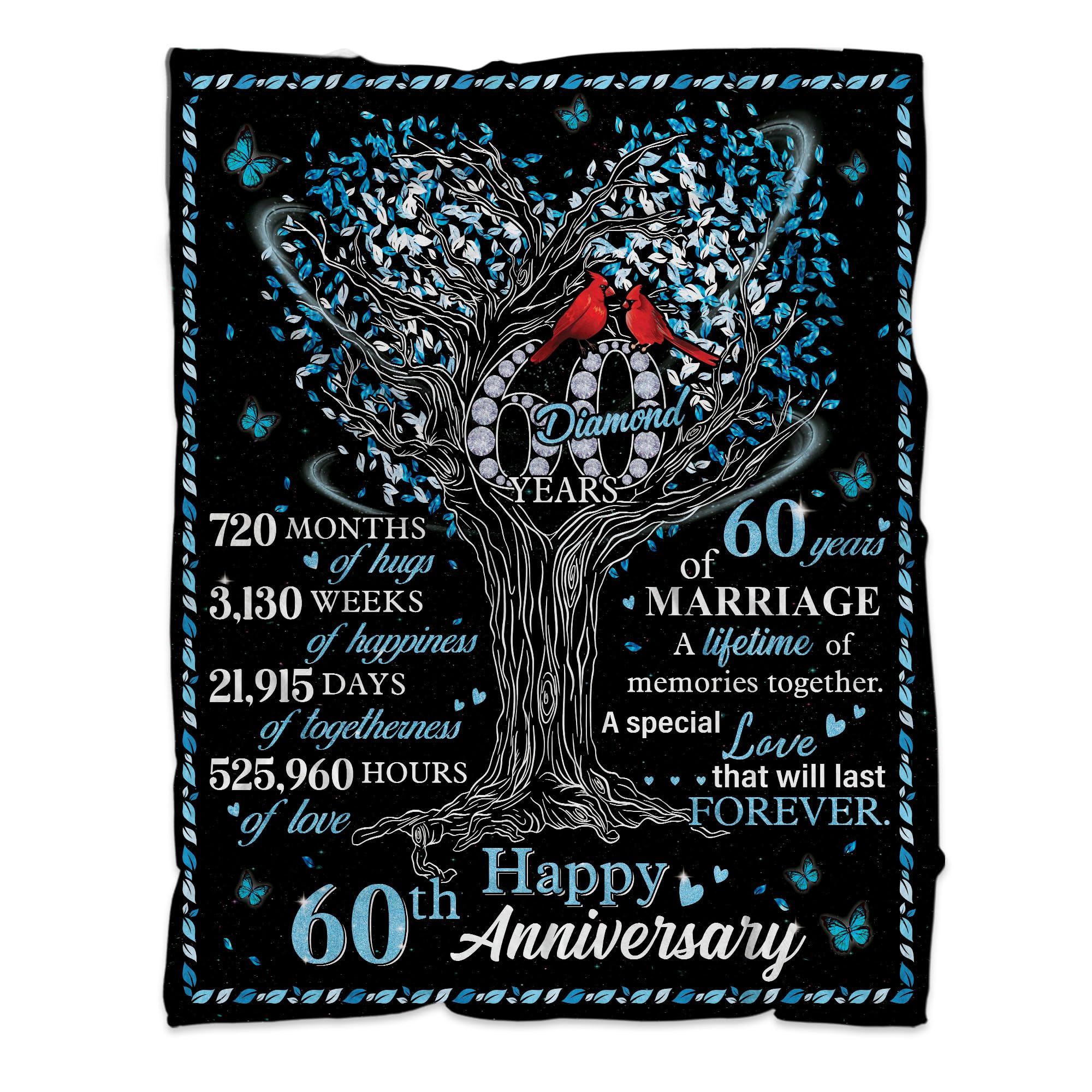 Fifbird Boys As Shown 60Th Anniversary Blankets For Parents Grandparents, 60 Years Of Marriage Throw Blanket 60"X50" Gift For 60Th Wedding Anniversary, 60 Diamond Years Wedding Anniversary Couple Gifts For Dad Mom
