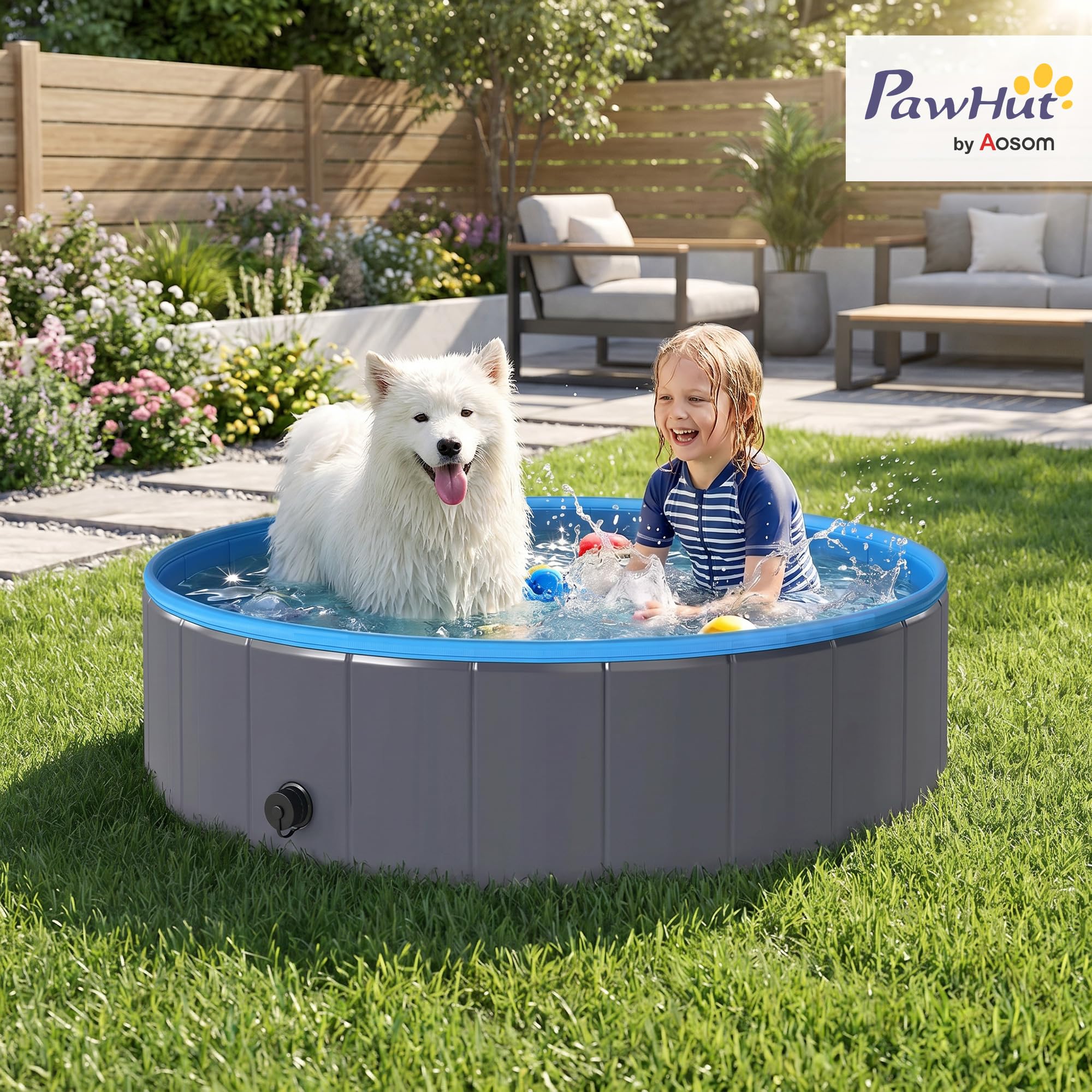 PawHut Hundepool für Große und Mittelgroße Hunde Faltbare Hunde Planschbecken 120 x 30 cm Hundebadewanne rutschfeste Schwimmbecken Hundeplanschbecken für Enten, Innen- und Außen, Dunkelgrau