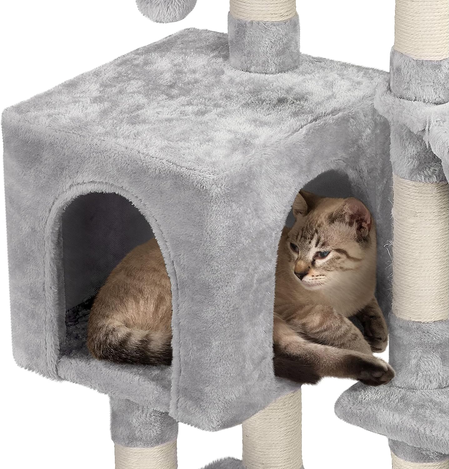 Yaheetech 38in Cat Tree Tower Cat Condo, Cat Tree House with a Ball & Scratching Posts, Cat Activity Centre Furniture for Kittens Pets, Light Gray