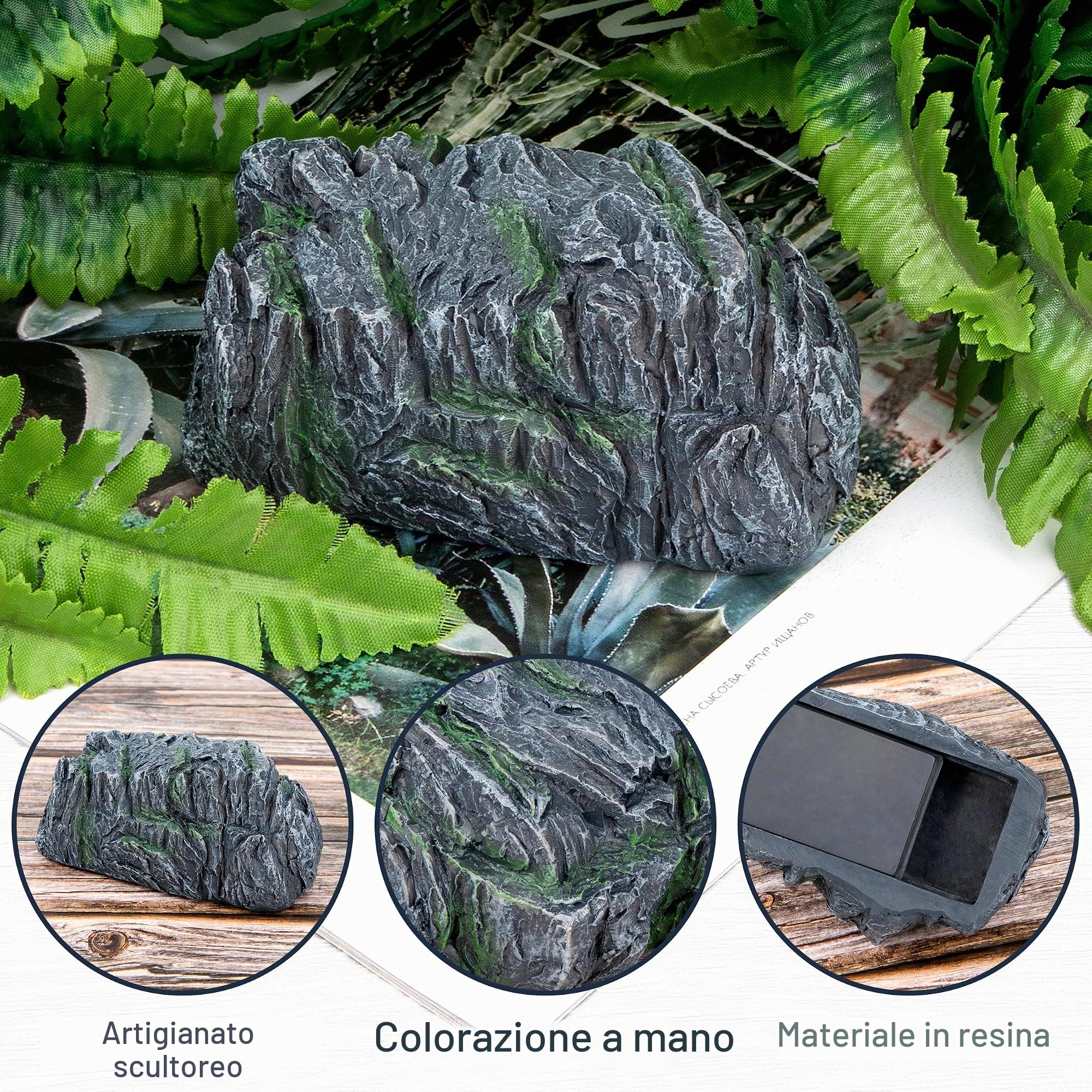 Nascondiglio Chiave Pietra con Scomparto Segreto, Finta Pietra Nascondiglio Chiave per Esterni, Giardino e Al di Fuori, Roccia Artificiale in Resina per Geocaching (Grigio Scuro)