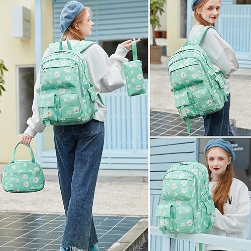 Miniatura 6 de Daisy - Mochila escolar para niñas, con lonchera, juego de bolsa de libros, mochilas para adolescentes y niñas