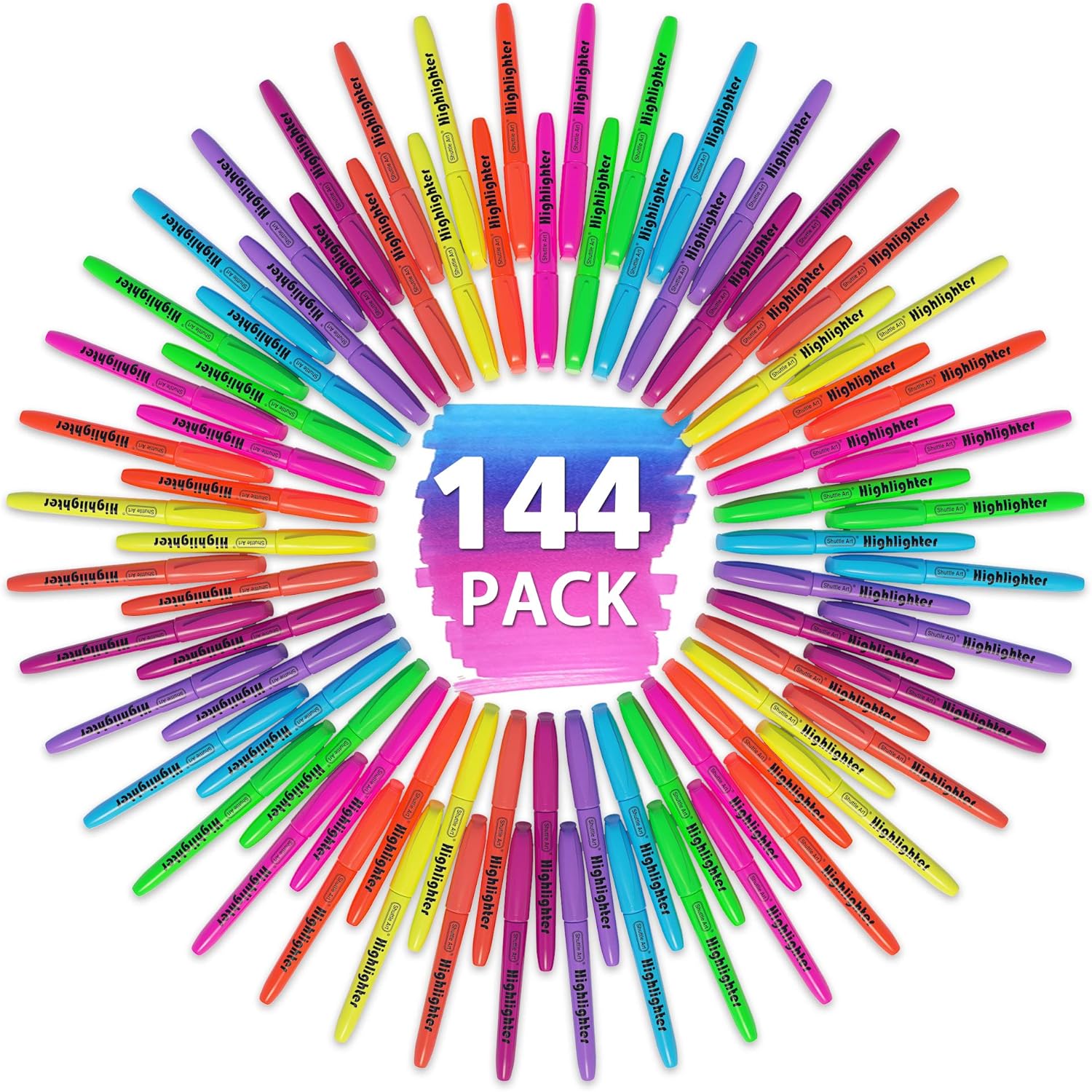Shuttle Art 144 Pack Highlighters, Highlighters Assorted Colors Set, 8 Bright Colors Chisel Tip Highlighter Markers Bulk for Kid and Adult Coloring, Highlighting as School Supplies