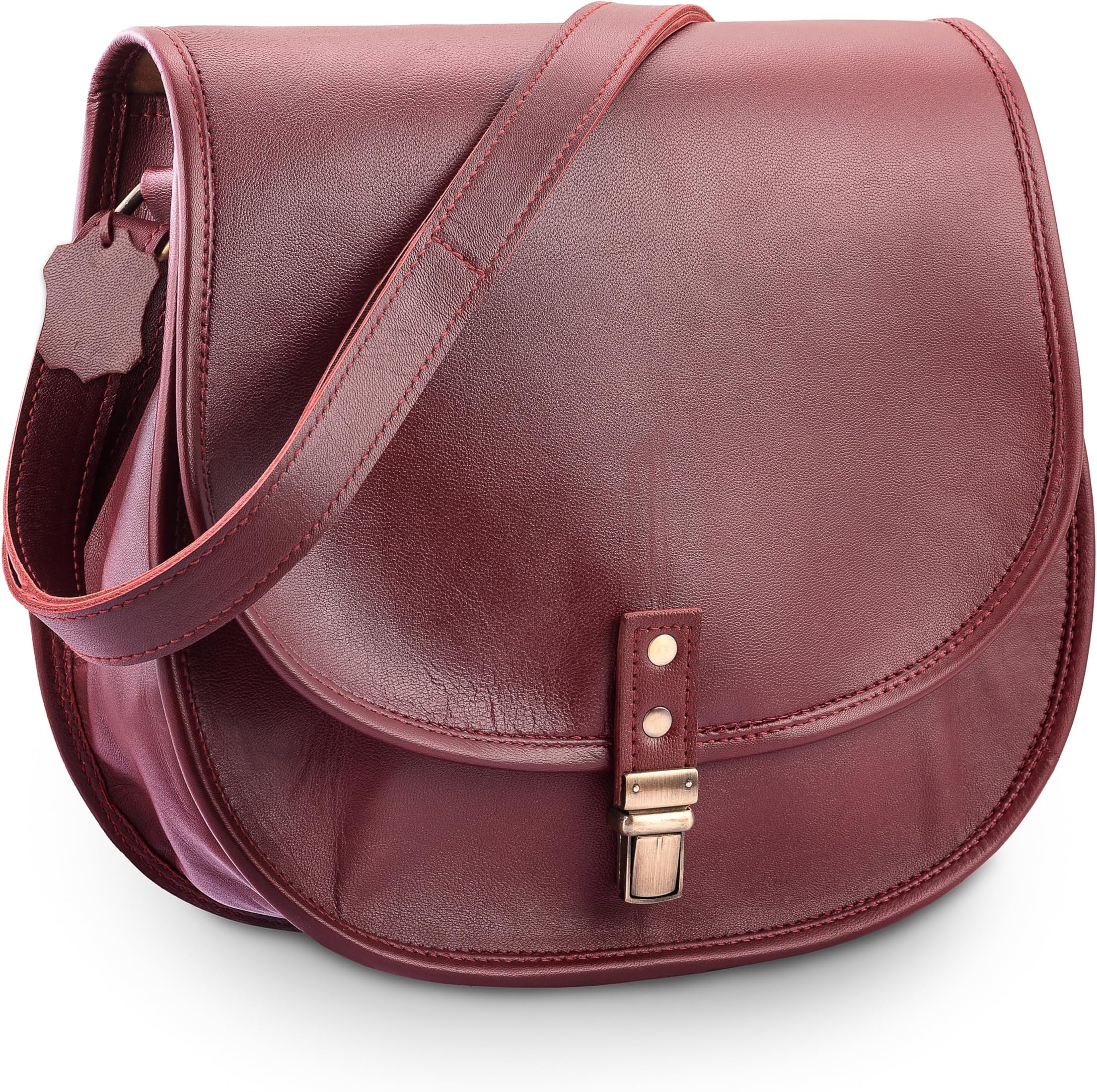 Vintage Leather Crossbody Bags for Women Shoulder Saddle Office Work Tablet Purses for Women, Handmade Genuine Leather Sling Cross Body Designer Satchel Handbag for Ladies, Burgundy