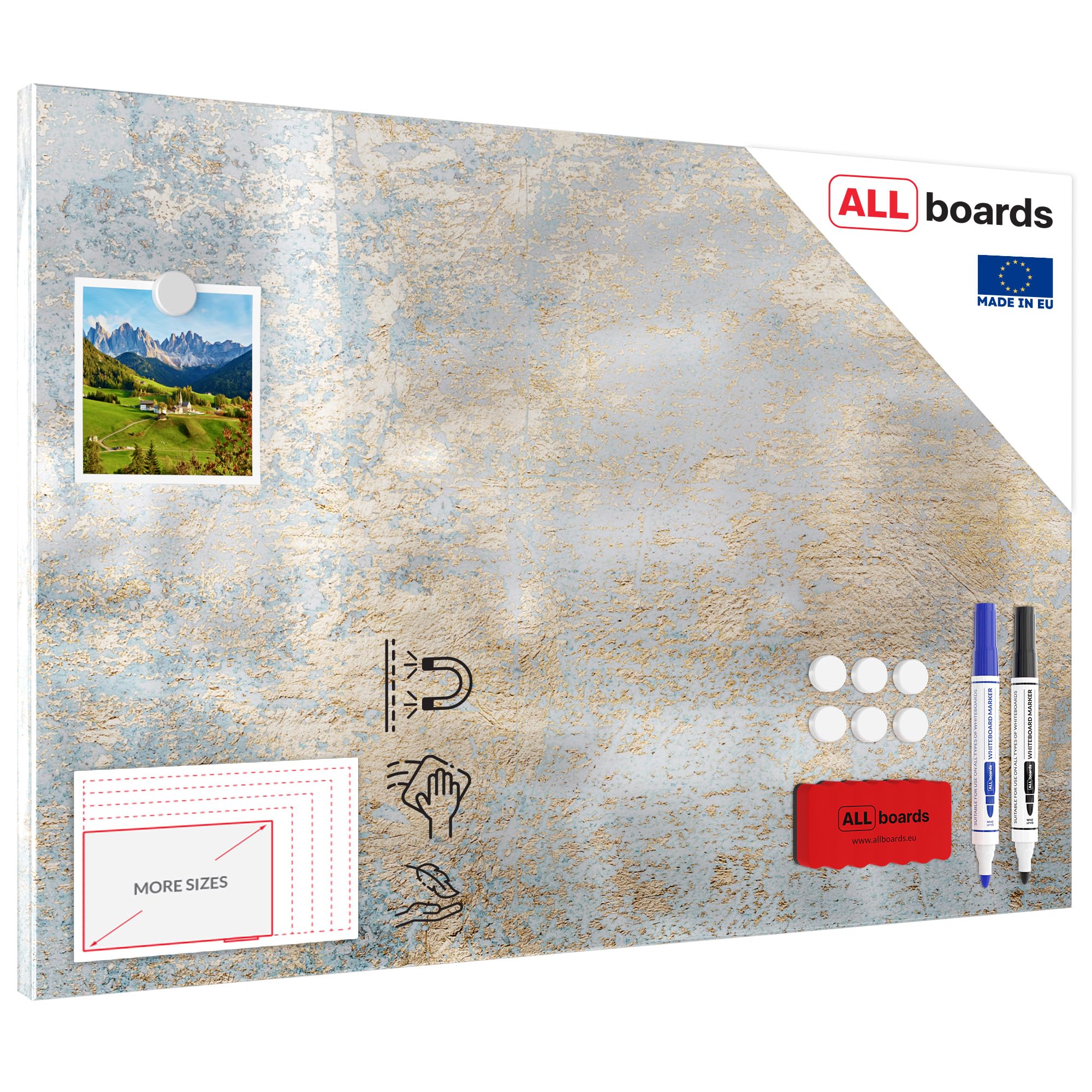 ALLboards Magnetic METALboards, Concrete and Gold 60×40 cm + a Set of Accessories Included — image 1