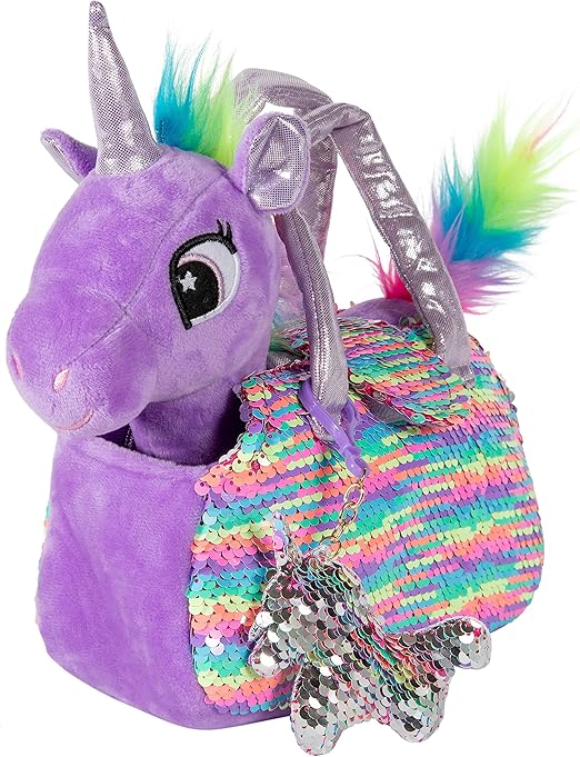 Little Jupiter Plush Pet Set - Unicorn Toys - Unicorns Gifts for Girls - Stuffed Animal for Kids - Unicorns - Plush Toy - w/Reversible Sequins & Charm (Purple Rainbow Unicorn) Age 4-5 - 6-7 yr