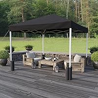 Vista 6 de EMMA + OLIVER Tienda de campaña con toldo desplegable de pierna recta negra de 10 x 10 pies con bolsas de arena y estuche con ruedas