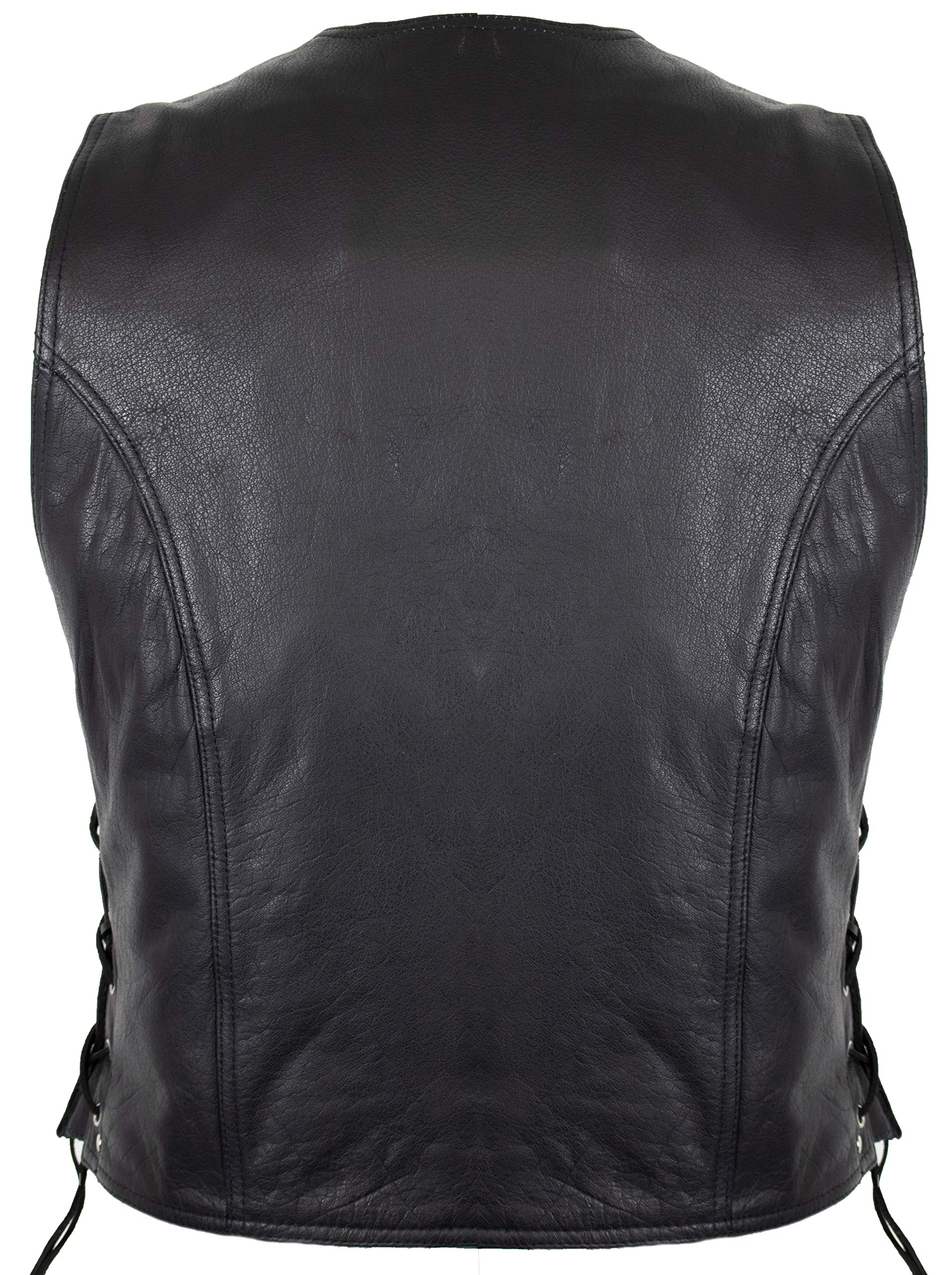 MDM Gilet in pelle uomo moto biker, Gilet moto uomo in vero cuoio bovino 1,2 mm, nero, con lacci laterali e tasche, Senza cucitura posteriore, ideale per patch