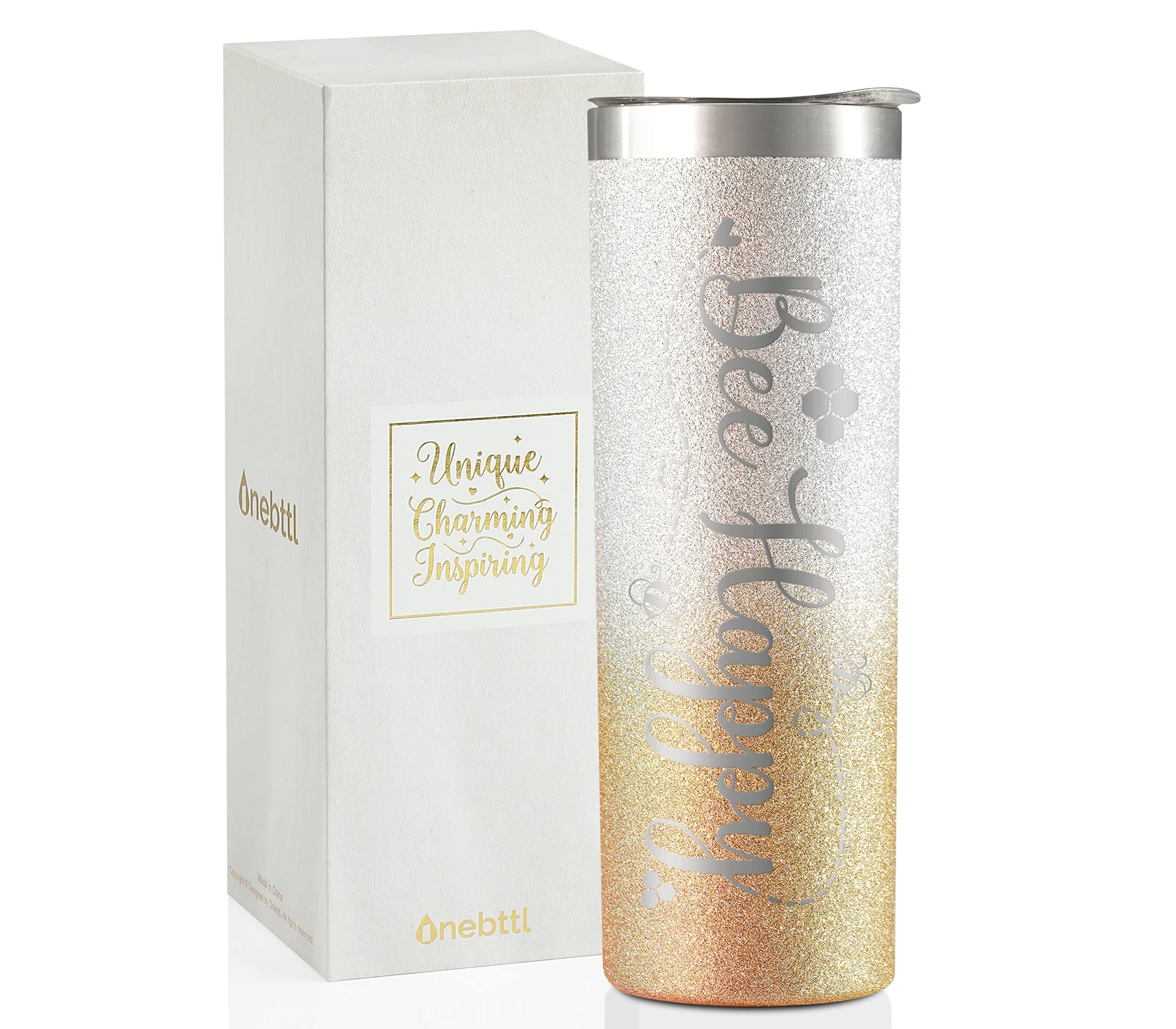 OnebttlUnique Bee Gifts for Women - Bee Themed Tumbler - 20 oz SS304 Stainless Steel with Lid and Straw - Perfect for Birthdays, Holidays