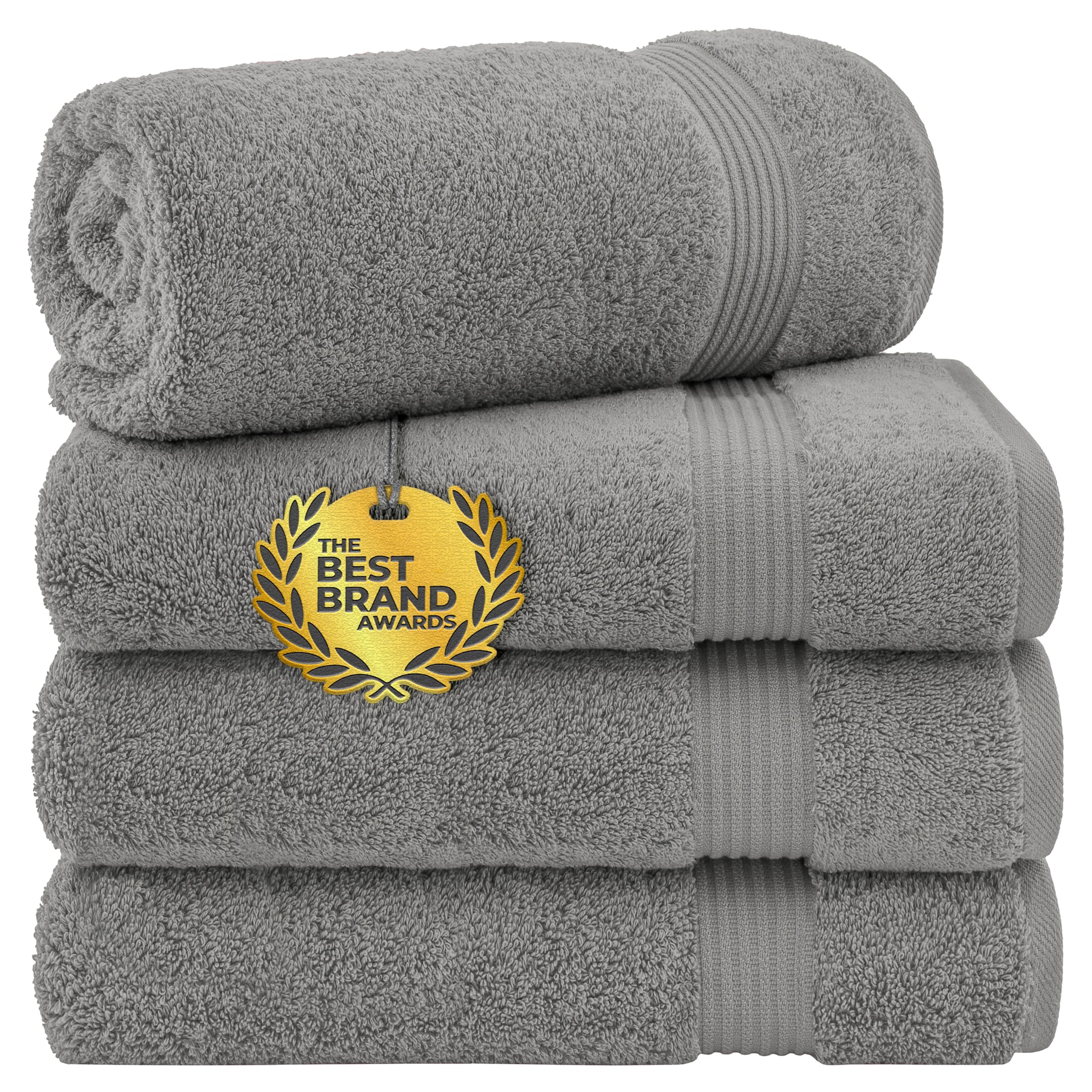 Cotton Paradise 4 Piece Turkish Bath Towels for Bathroom, Extra Large Soft Plush Towels Bathroom Set, Light Grey
