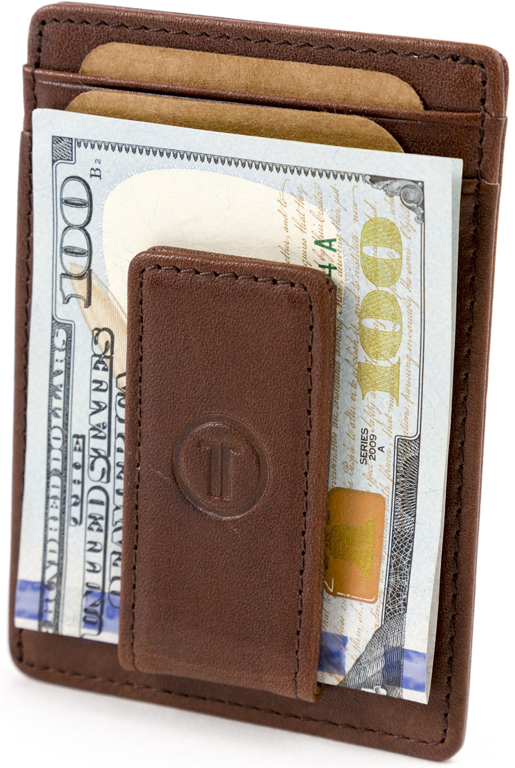 Leather Front Pocket Wallet with Magnetic Money Clip and ID Window