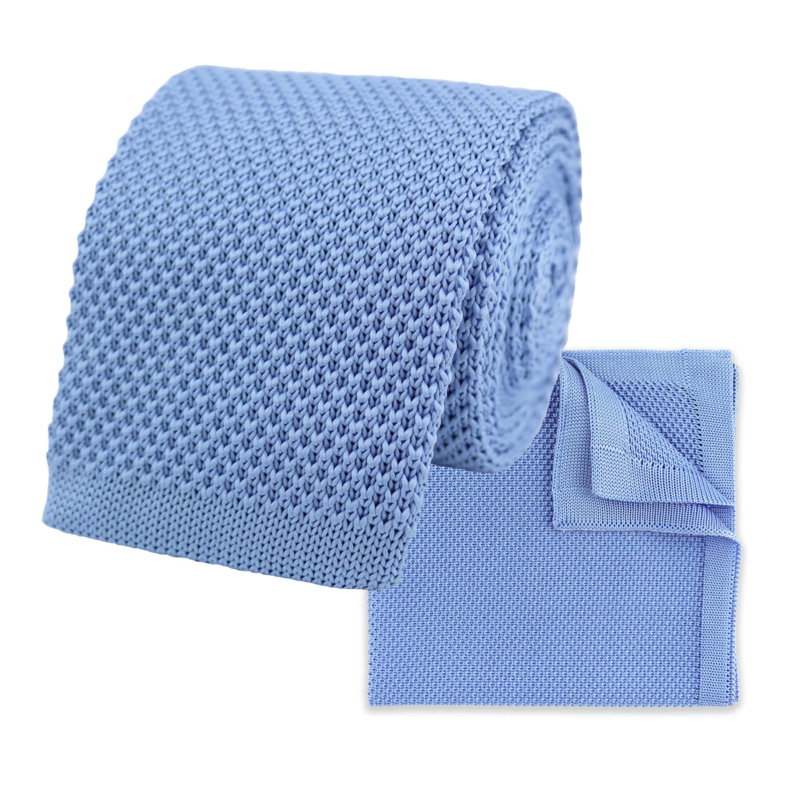 THE GENTS LAB 100% Polyester Square End Knitted Tie & Pocket Square Sets - Many Colours (Light Blue)