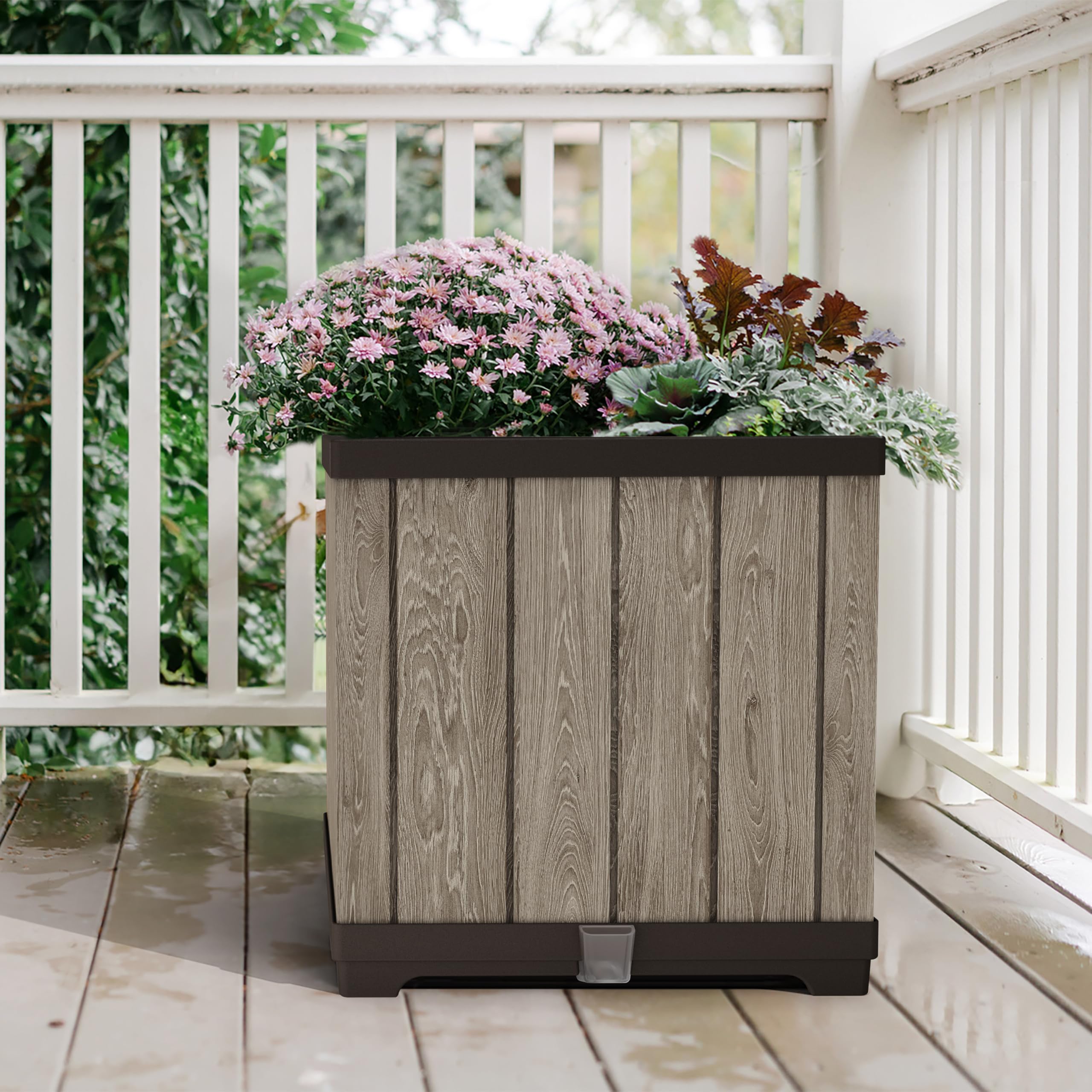 Keter Deco Square Pflanzkübel 61 Liter – 45,5x45,5x45,5 cm, wetterfest, mit Wasserreservoir und Wasserstandsanzeiger