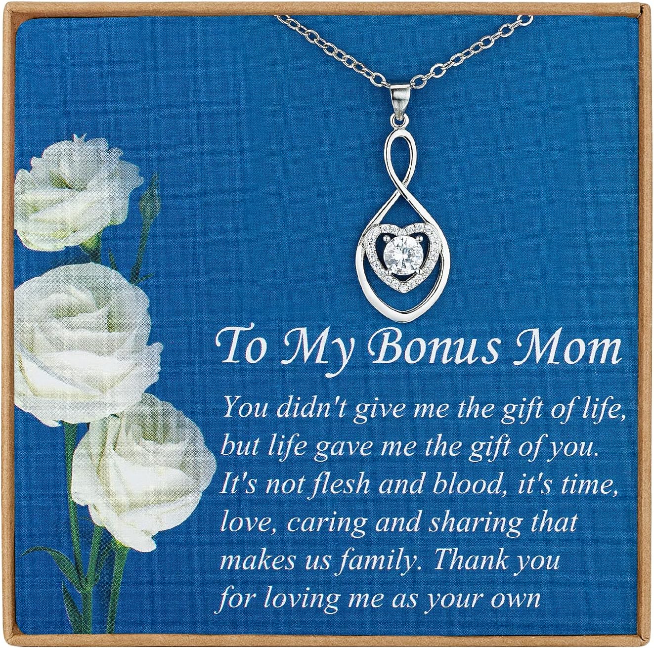 Gifts for Mom, Bonus Mom Necklace from Daughter/Son, Infinity Heart Necklaces for Women, Mothersday Gift for Stepmom/Mother in Law N01D