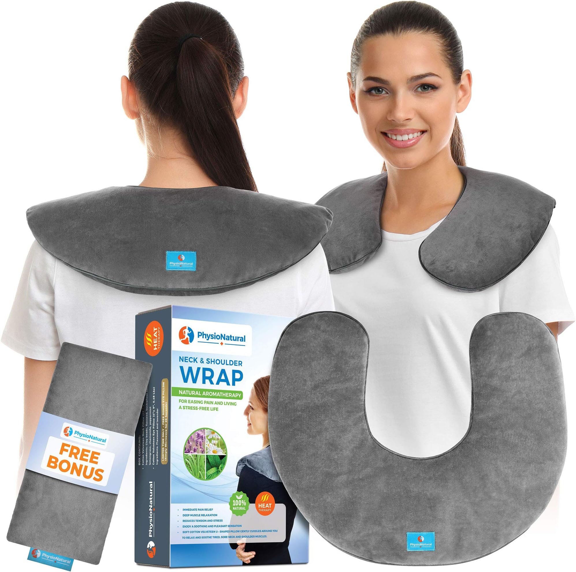 Microwavable Neck Wrap - Instant Relief for Stiffness, Muscle Pain, Tension and Stress, Migraines, Headaches - Moist Heat Therapeutic Pillow with Herbal Aromatherapy