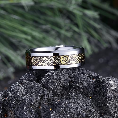 Miniatura 3 de King Will DRAGON - Anillo de carburo de tungsteno para hombre, 0.315 in0.236 in0.197 in, rojoverde, fibra de carbono, negro, dragón celta, ajuste