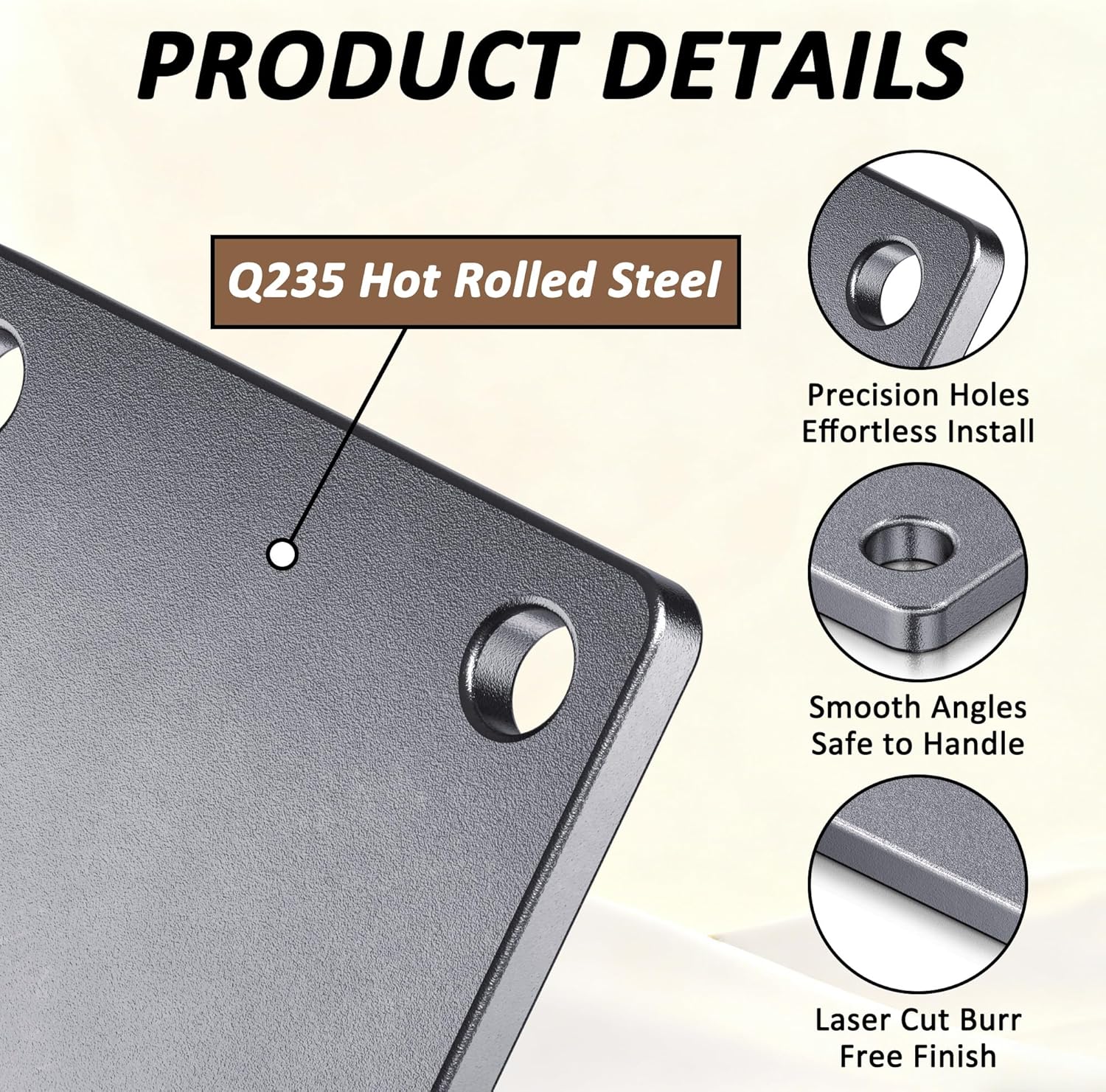 8 Pcs 4"x4" Q235 Carbon Steel Square Plates, 0.2" Thick with 4 Pre-Drilled 0.43" Holes, Heavy Duty Metal Base Plates for Structural Support, DIY & Industrial Applications