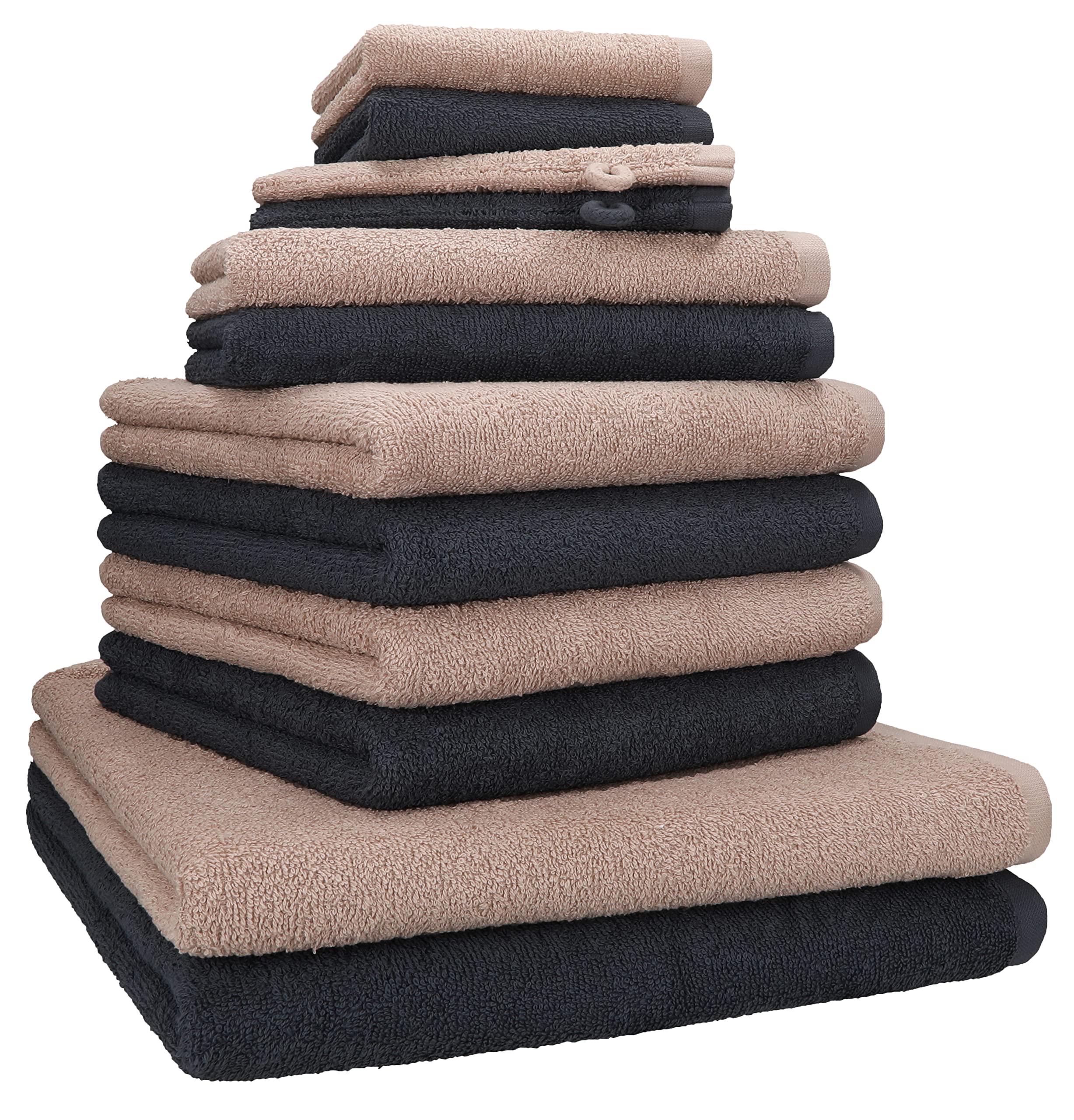 Betz Berlin Handtuch-Set 12-teilig 100% Baumwolle Oeko-TEX® 360g/m² Cappuccino Graphit