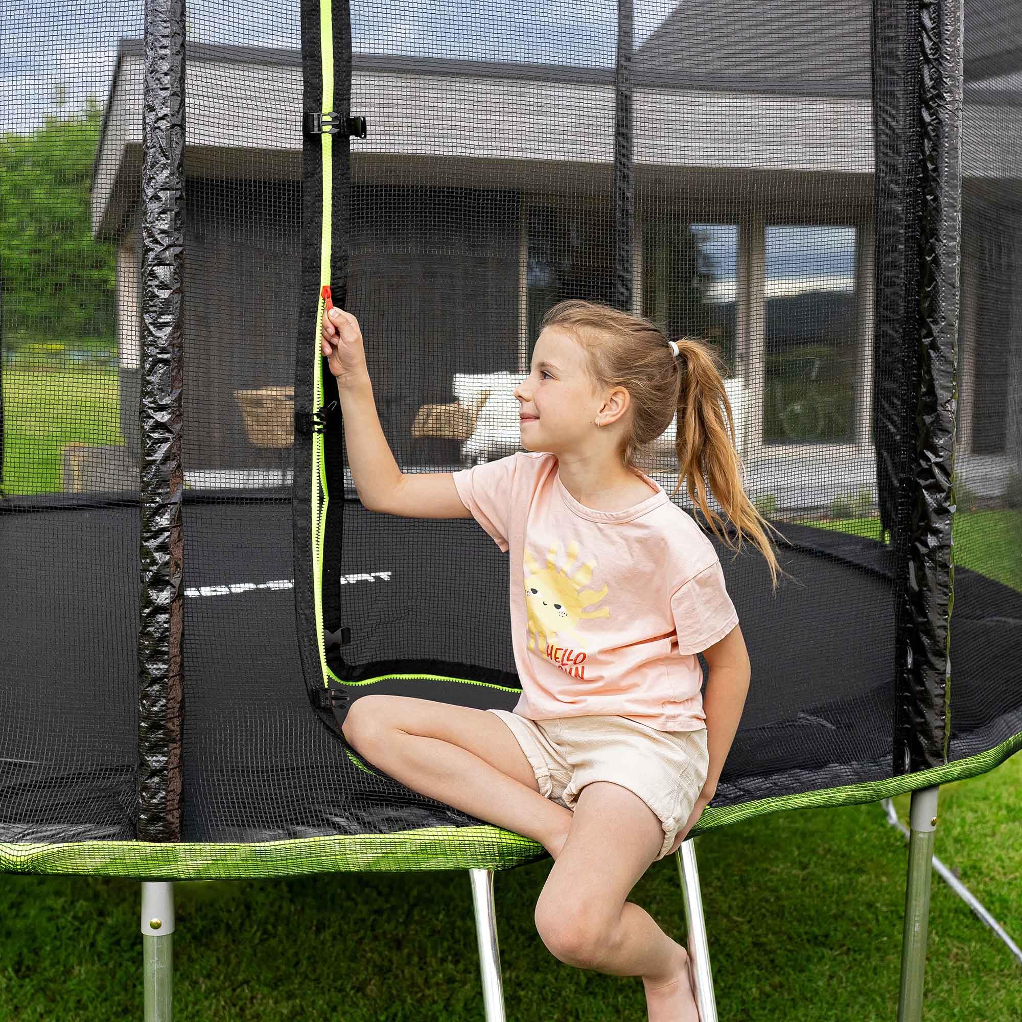 Hop-Sport Trampolin Outdoor - Ø 244/305/366/427/488 cm - Trampolin mit außenliegenden Sicherheitsnetz, Stabiler Rahmenkonstruktion & Sicherheitszertifikaten - Komplettset mit Leiter
