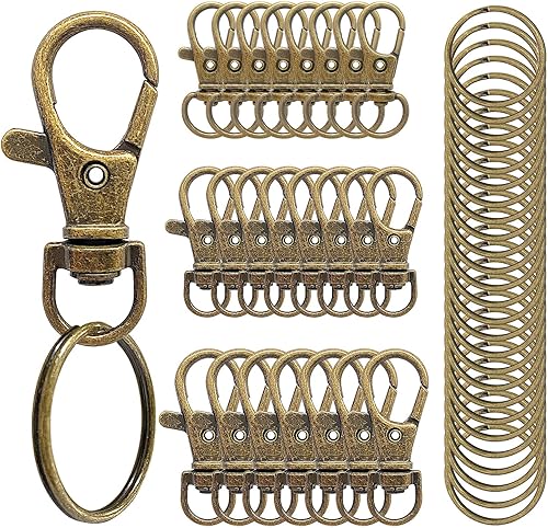 100 PCS Ganchos Giratorios a Presión con Anillos para Llaves, Cierres de Garra de Langosta Giratorios de Metal Premium Tamaños Variados (Grande,