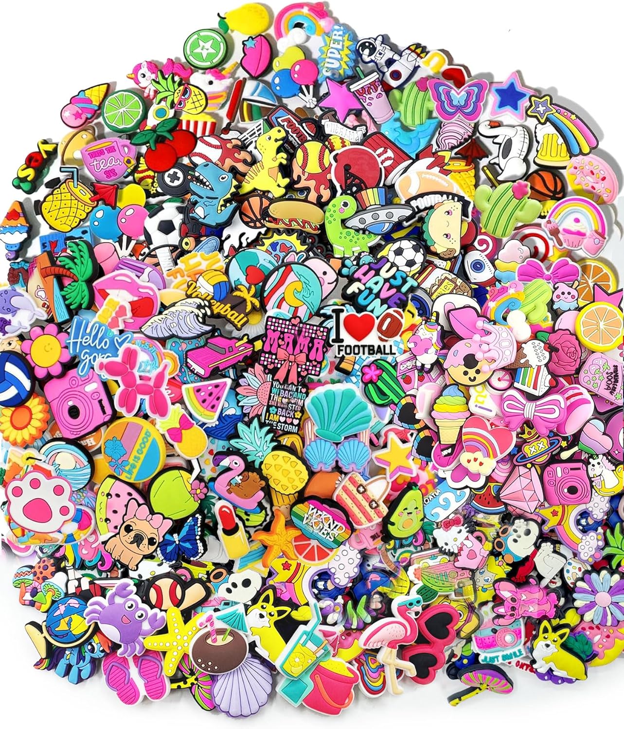 30/1000Piece Premium Charm Collection - Mix & Match Fun for Every Style, No Duplicates,Universal Fit, Easy Install for Sneakers, Sandals & Wristbands, Ideal Gift Set for Adults & Teens