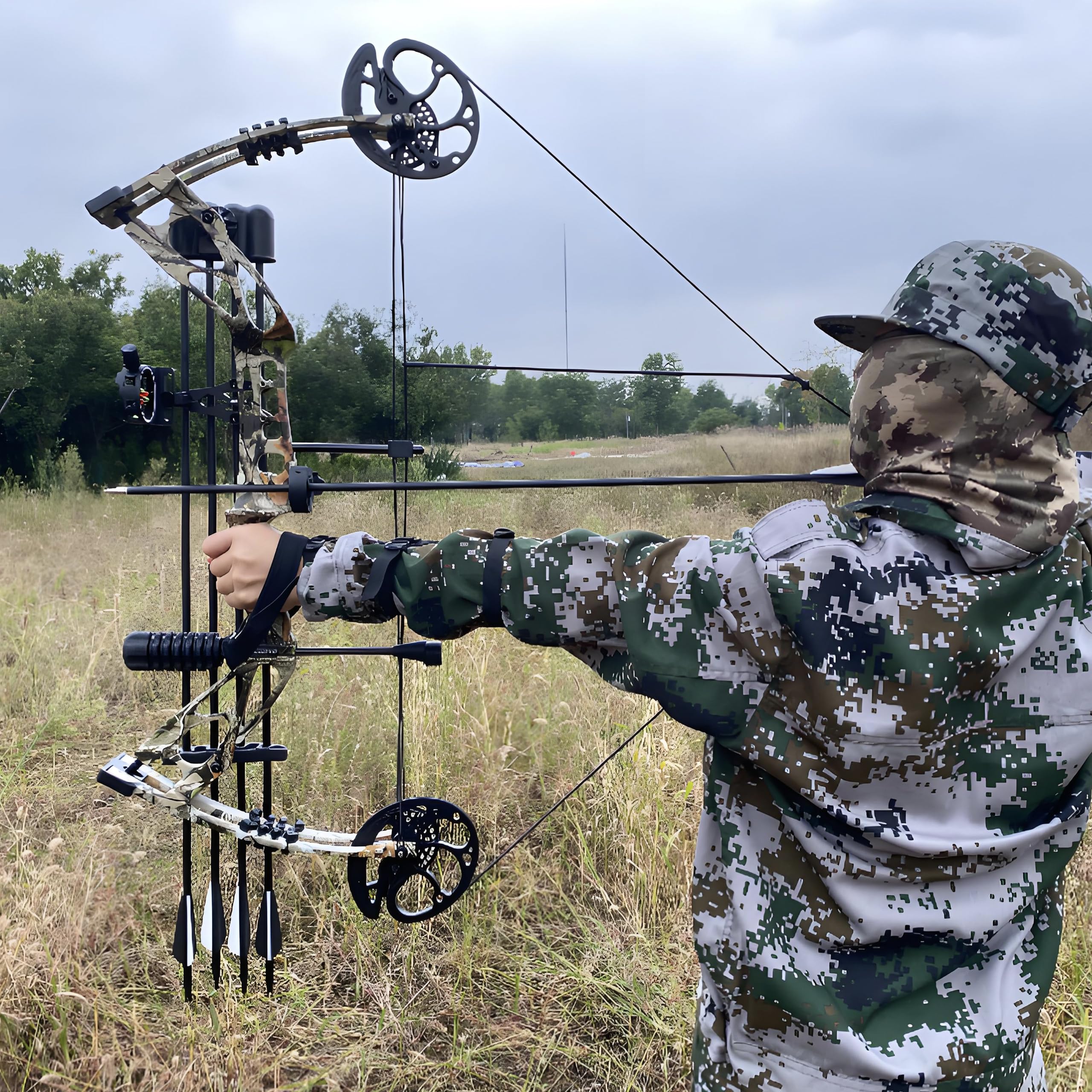Bogenschießen Compoundbogen-Set 0-70 LBS, Auszugslänge 16,5-30“, IBO 325 fps, Jagd Compoundbogen mit sämtlichem Zubehör für Bogenschießen, Jagd und Zielschießen RTH