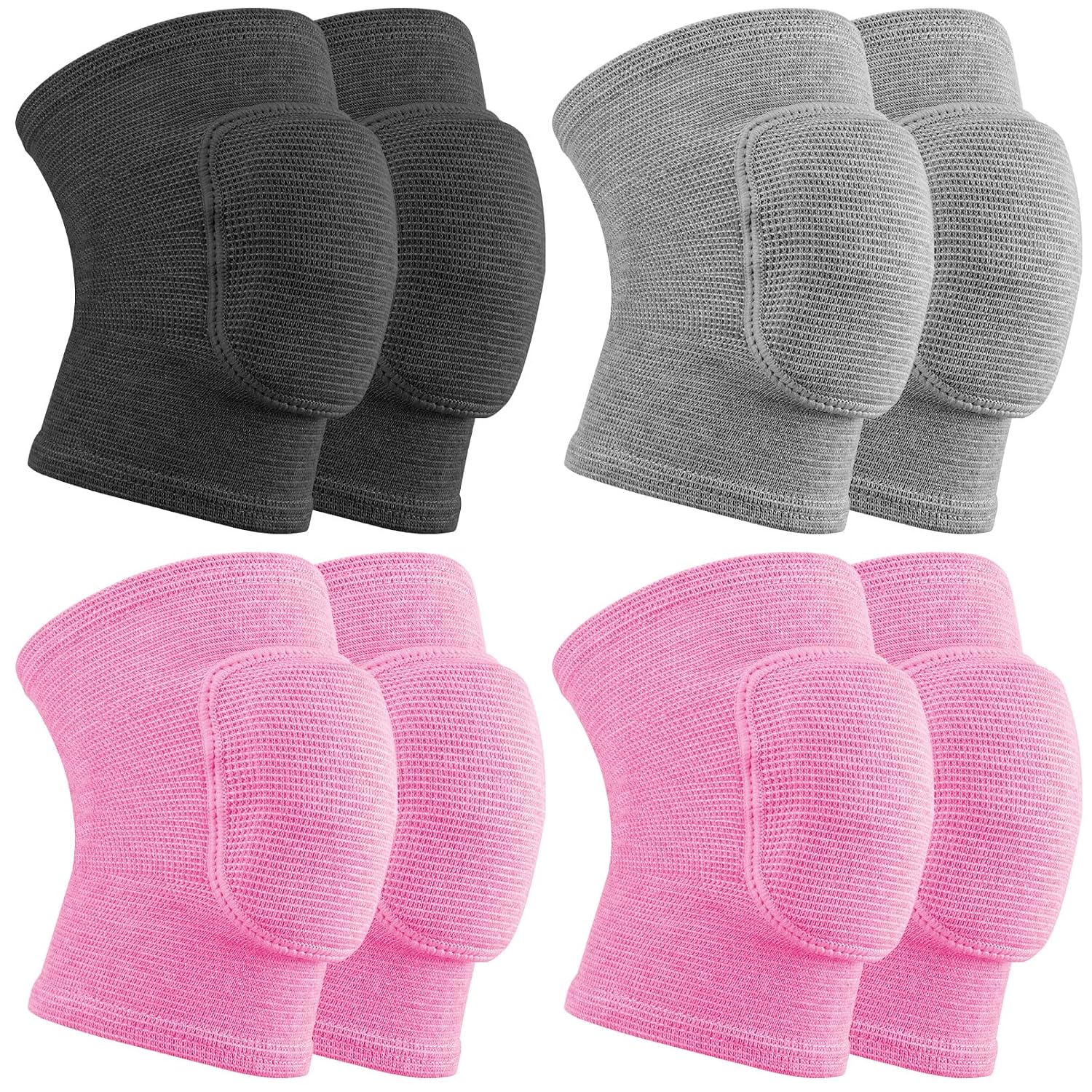 3 Pairs Volleyball Knee Pads for Kids, Small, Pink Purple Gery | Anti-Slip Padded Sponge Knee Brace, Soft Breathable Kids Knee Pads, Elastic Knee Protector for Girls Boys Dance Football
