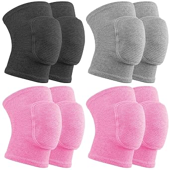 3 Pairs Knee Pads, X-Small, Pink Purple Gray | Volleyball Knee Pads for Kids, Anti-Slip Padded Sponge Knee Brace, Soft Breathable Elastic Knee Protector for Dance Sports