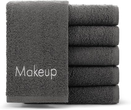 Arkwright Makeup Remover Fingertip Towels 6 Pack - 100% Cotton Face Towels, Soft Reusable Washcloths, Gentle Facial Cleansing for Waterproof Makeup, 11 x 17, Grey