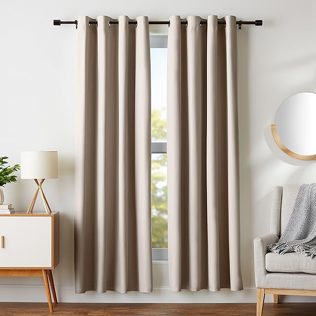 Amazon Basics Room Darkening Blackout Window Curtains with Grommets - 52" x 84", Taupe, 2 Panels