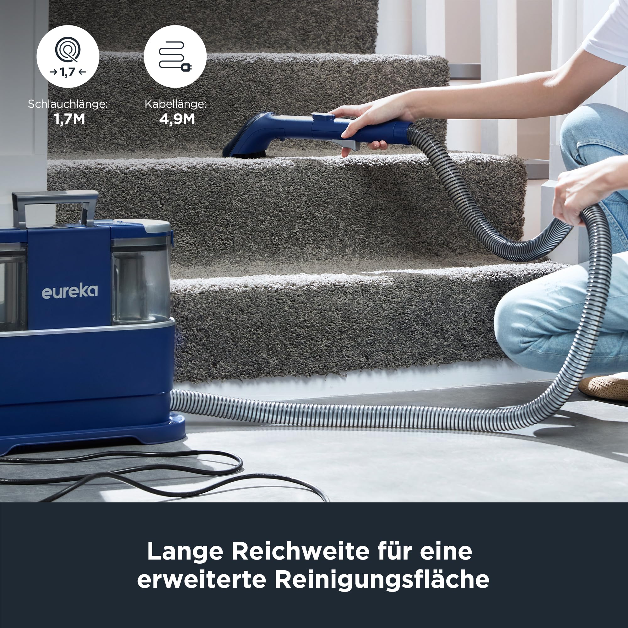 Eureka NEY100 Waschsauger, Teppichreiniger, Polsterreiniger | für Sofa, Vorleger, Polster, Auto | Nass-Trocken-Sauger mit starker Saugkraft 12500Pa, 82dB, 1,5L großer Wassertank mit Reinigungsformel