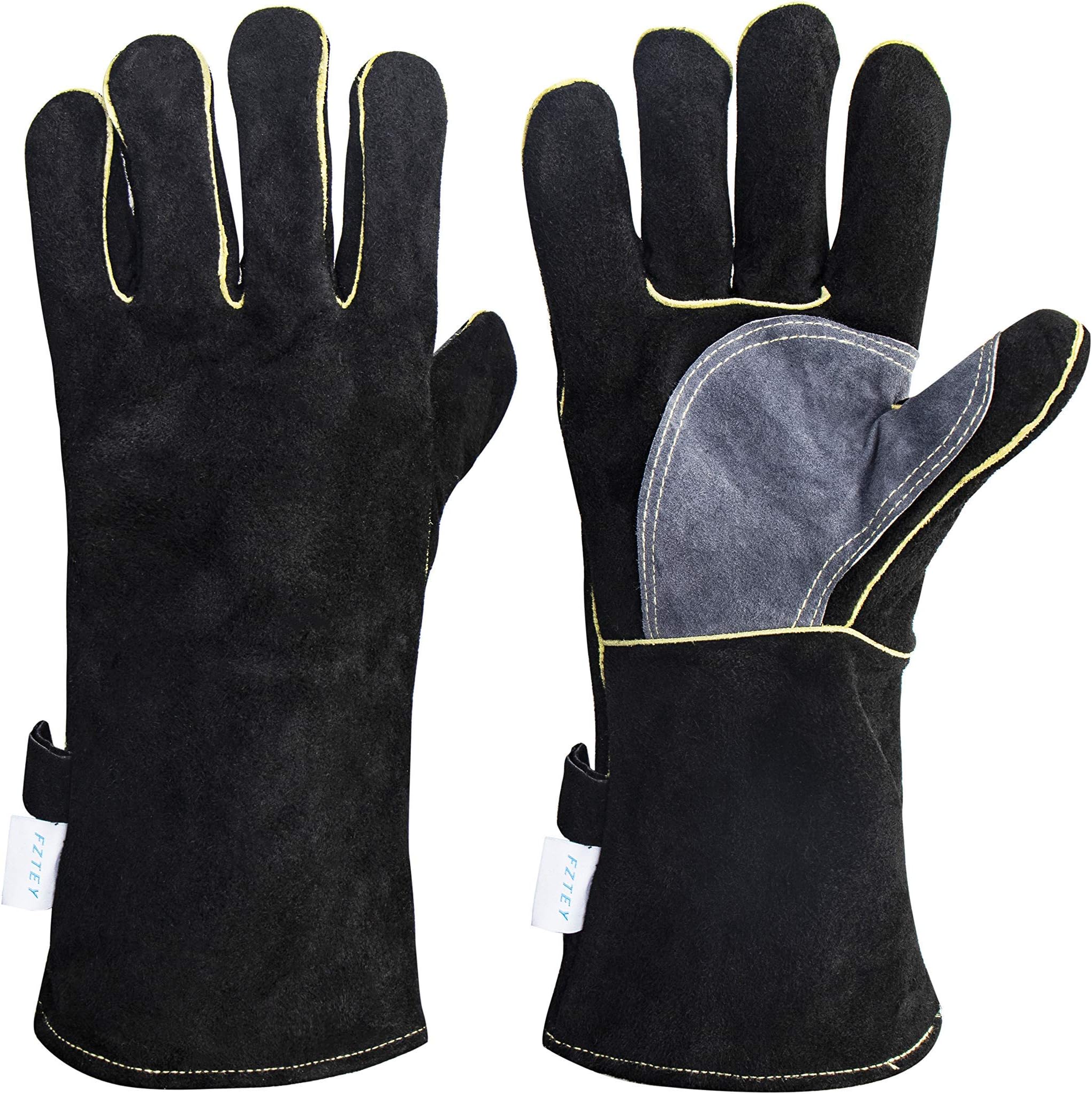 FZTEY Heat&Fire Resistant Leather Thorn Proof thickening Gaunlets with Kevlar Stitching, Extreme High Temperature Hot Metal Thermal Work Safety Protective Heavy Duty Welding Gloves(14 Inc 35CM)