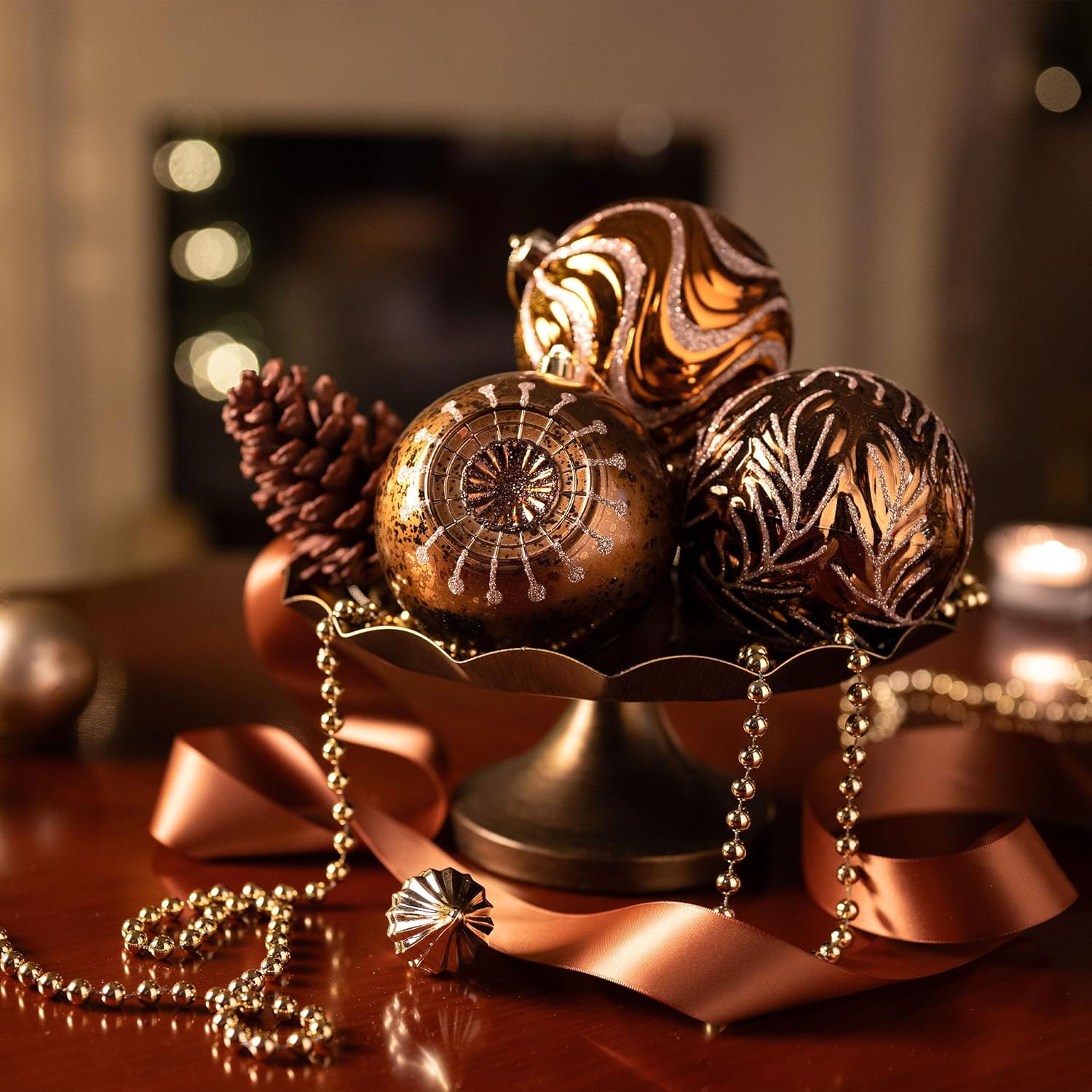 Valery Madelyn Large Christmas Ball Ornaments, 9ct Bronze Copper Gold Shatterproof Christmas Tree Decorations Set, 3.94 Inches Luxury Brown Hanging Ornaments for Xmas Holiday Party Decor - Image 4