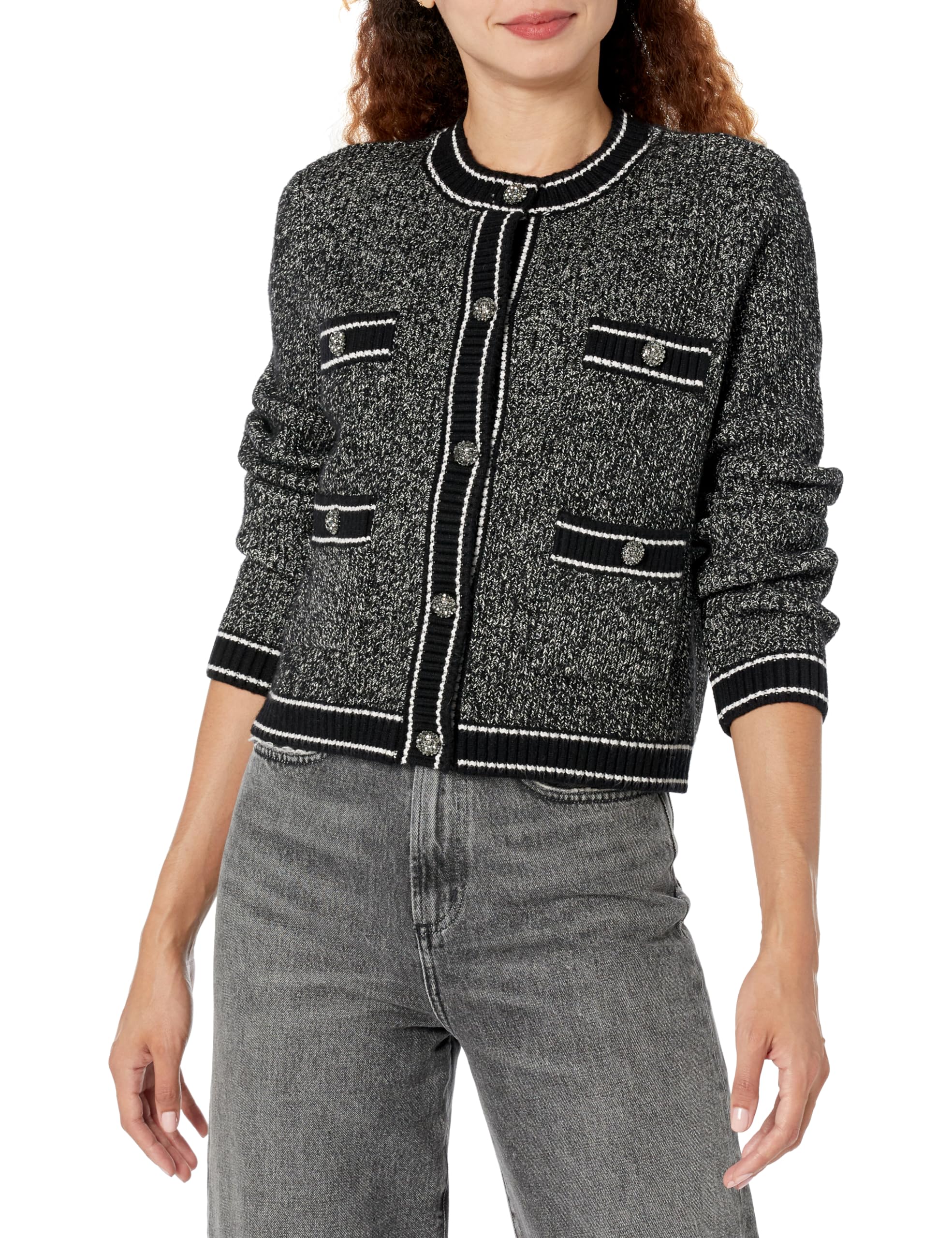 Karl Lagerfeld Paris Women's Tweed Cardigan Long Sleeve Top