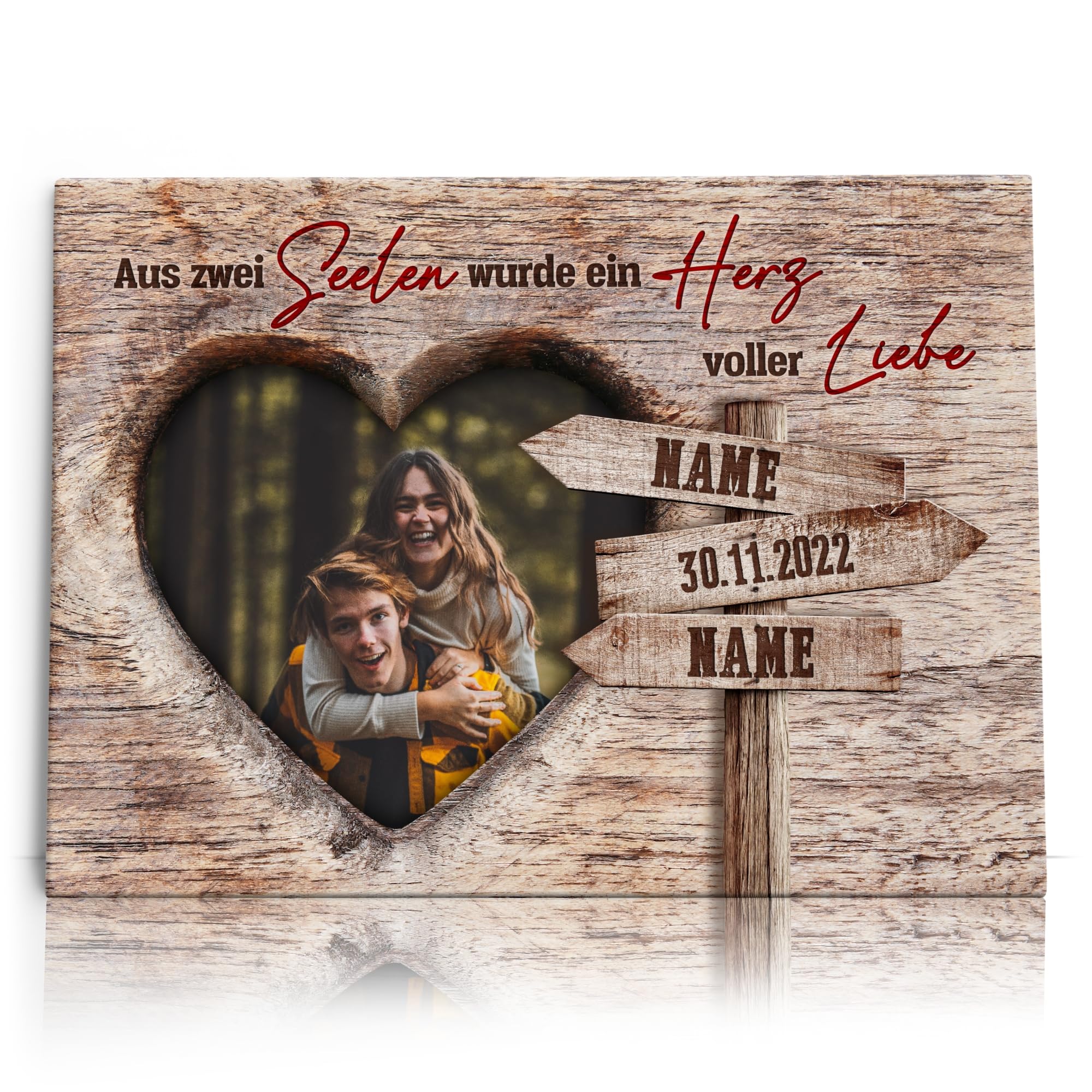 Liebesleinwand Leinwand mit Foto personalisiert | Geschenk für sie oder ihn zum Jahrestag, Verlobung, Hochzeitstag | Leinwandbild gestalten mit Namen und Datum | Romantische Gedanken