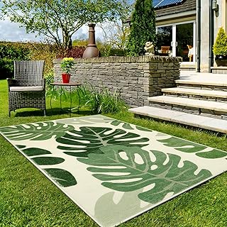Lukinbox Leaf Indoor Outdoor Area Rugs for Patio, 5x7 Green Washable Liv...