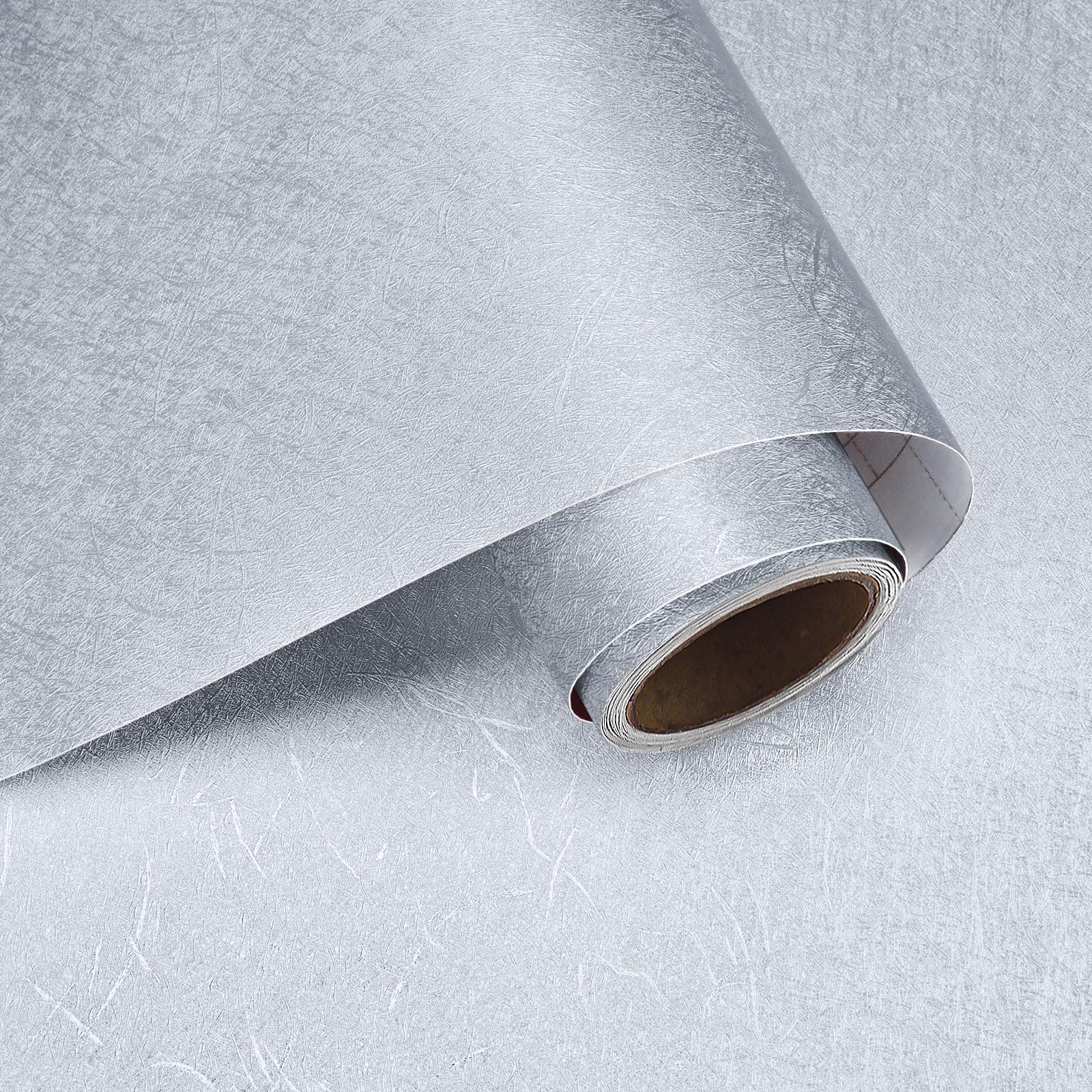 VaryPaper Thicken Silver Metallic Wallpaper Peel and Stick Wallpaper 40cmx200cm Sticky Back Plastic Kitchen Worktop Covering Waterproof Cupboards Vinyl Wrap for Furniture Splashbacks Fridge Stickers - Image 2