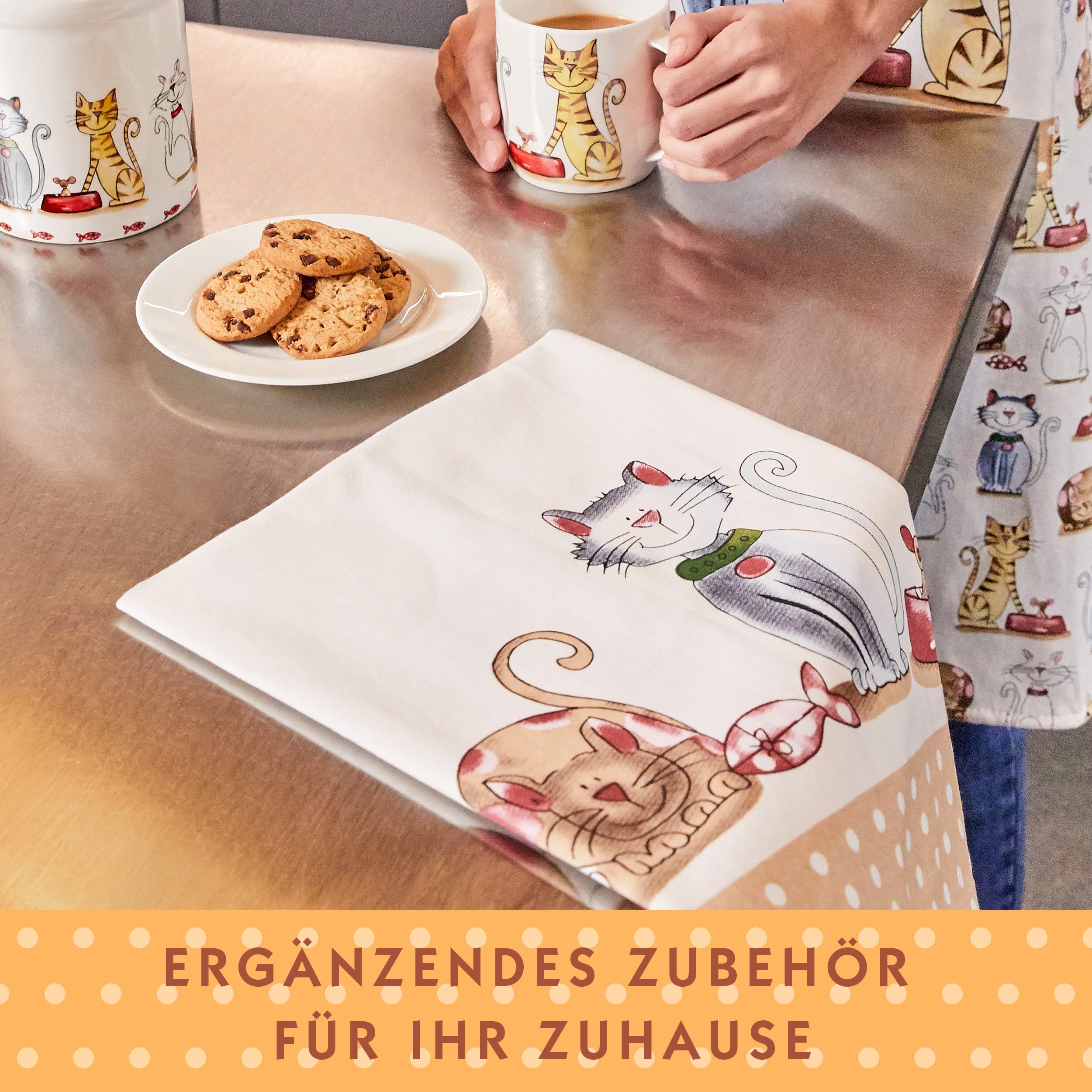 SPOTTED DOG GIFT COMPANY - 2er Set Geschirrtücher Küchentücher Trockentücher Küche aus 100% Baumwolle 50 x 70 cm, niedliches Katzen-Motiv Katze Geschenk für Katzenliebhaber und Köche