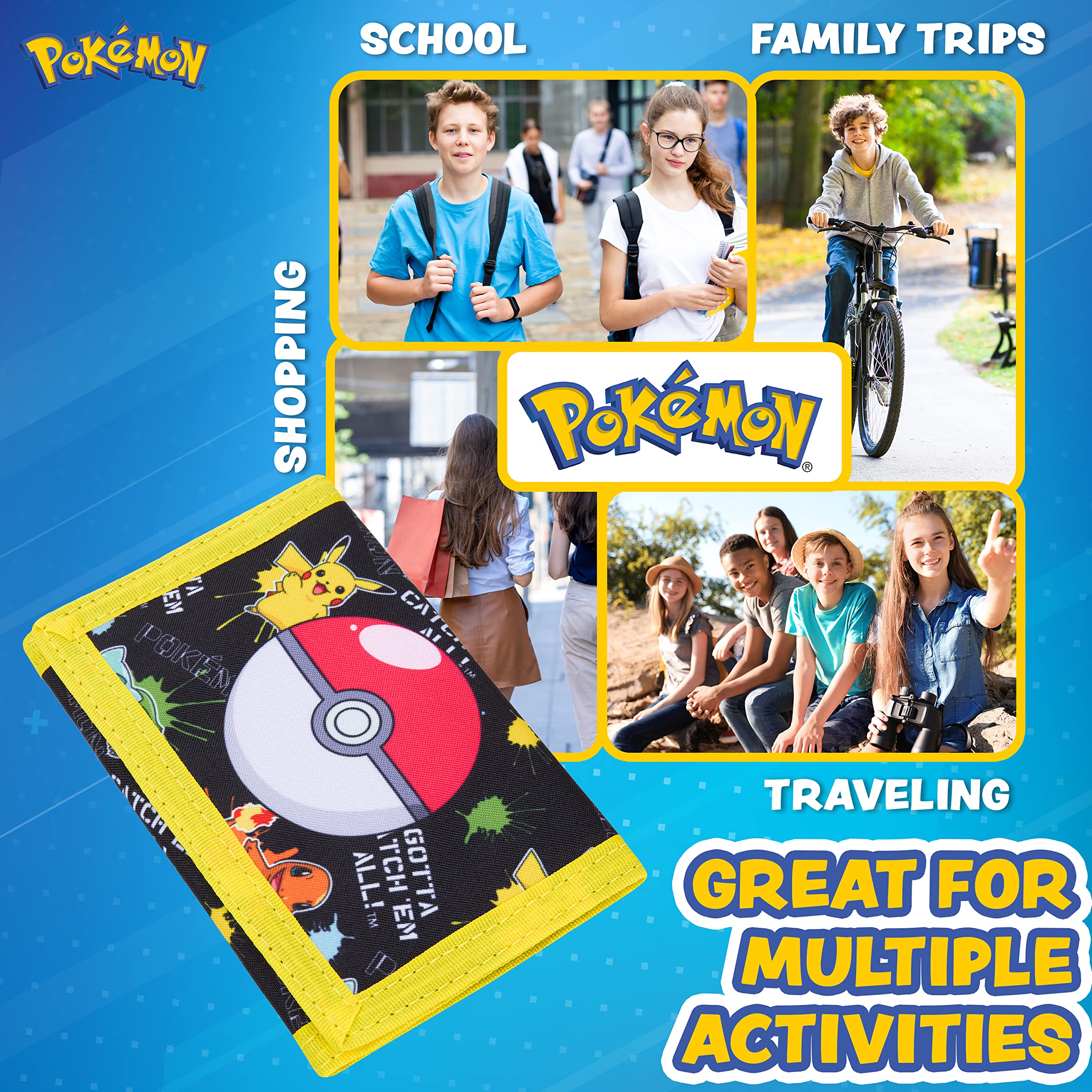 Pokémon Tri-Piega Portafoglio Bambino con Scomparto Monete e Tasca ID Visibile (Nero/Giallo)