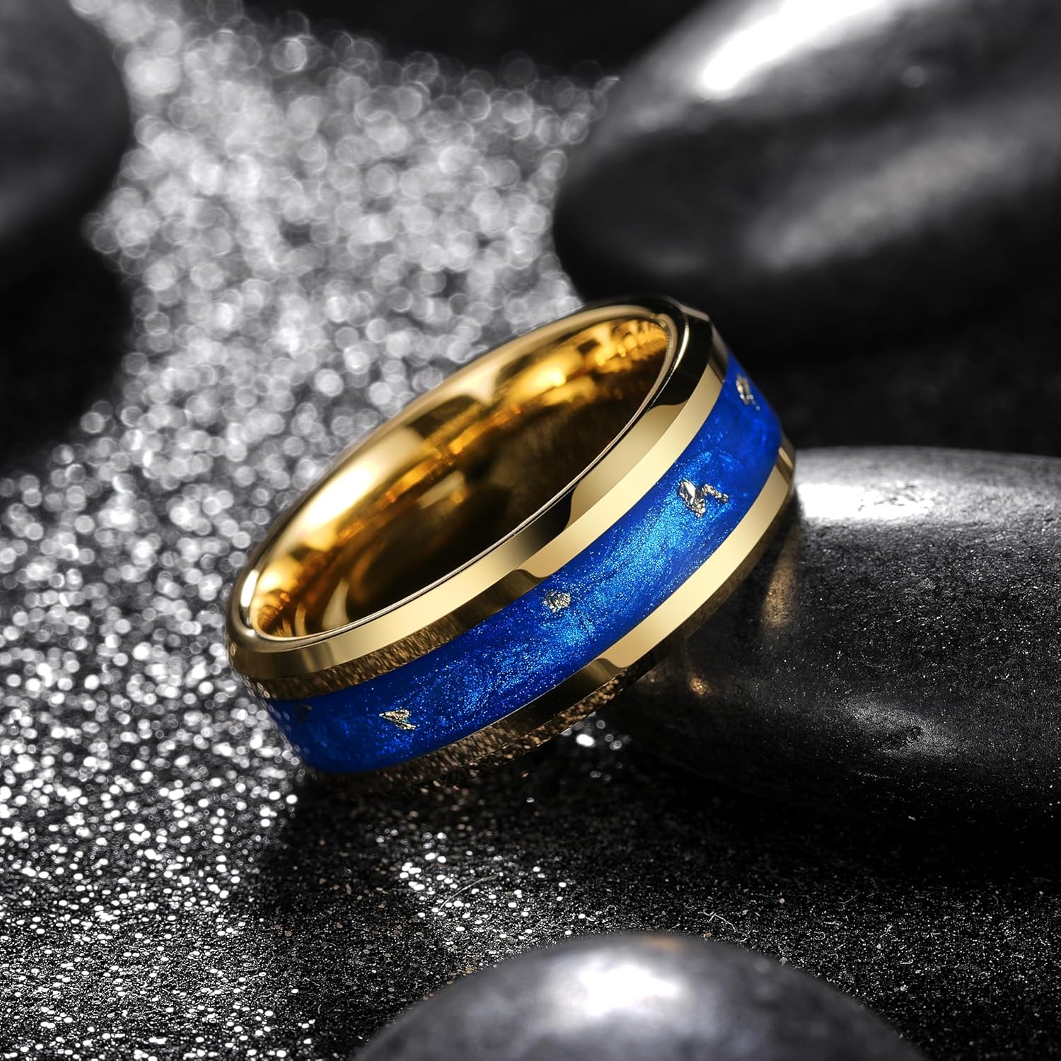 King Will 8mm Black/Gold Tungsten Rings, Men's Wedding Rings Inlay Beveled Edge Ring for Men Women Comfort Fit, Durable - Image 3